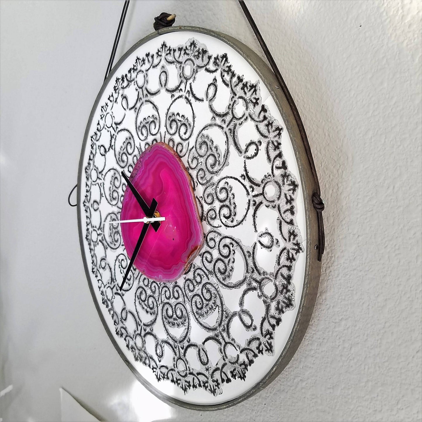 12" Henna Style Pink Agate Wall Clock (Silent)