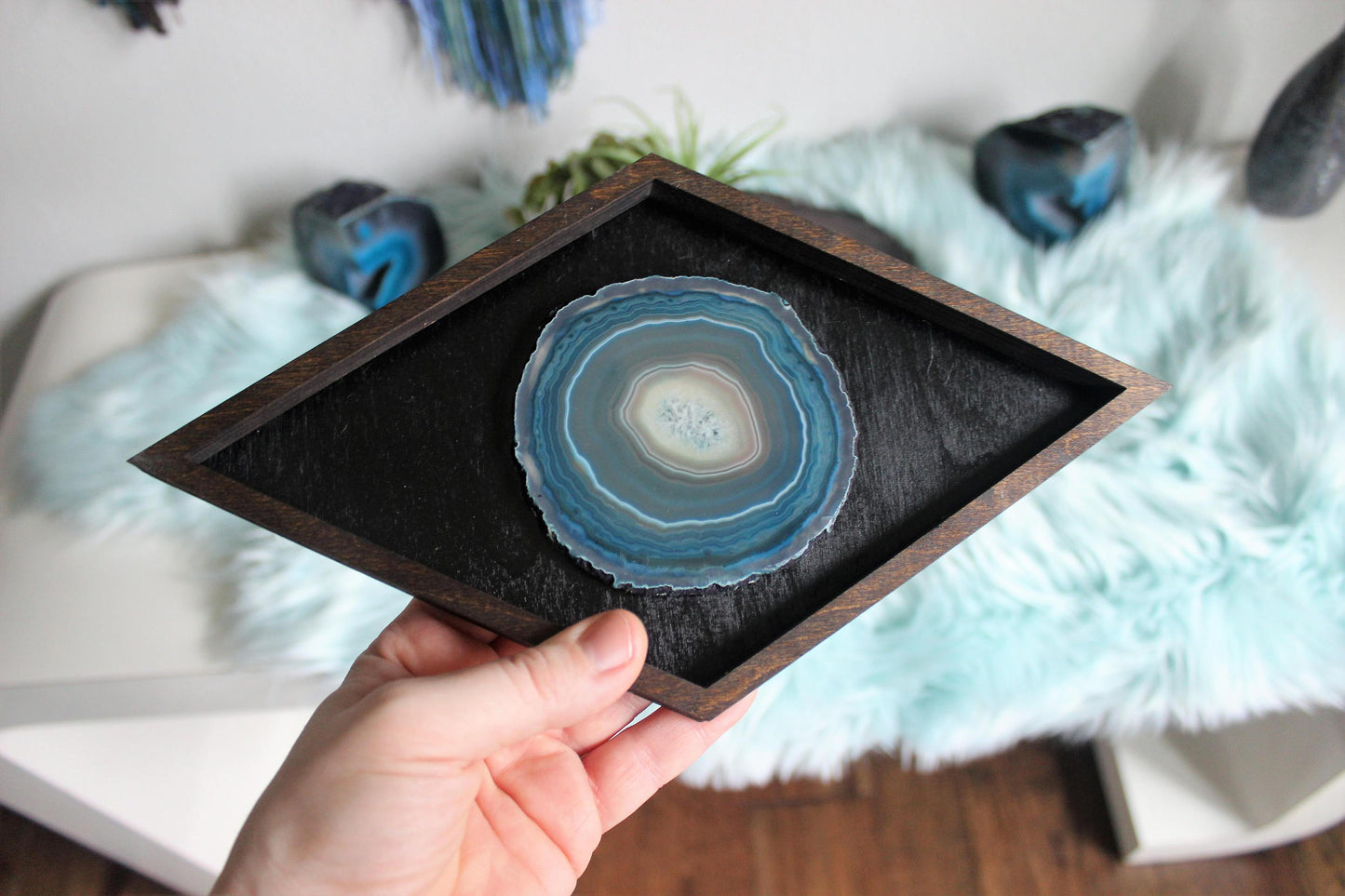 11" Teal Agate Framed Diamond Wall Art