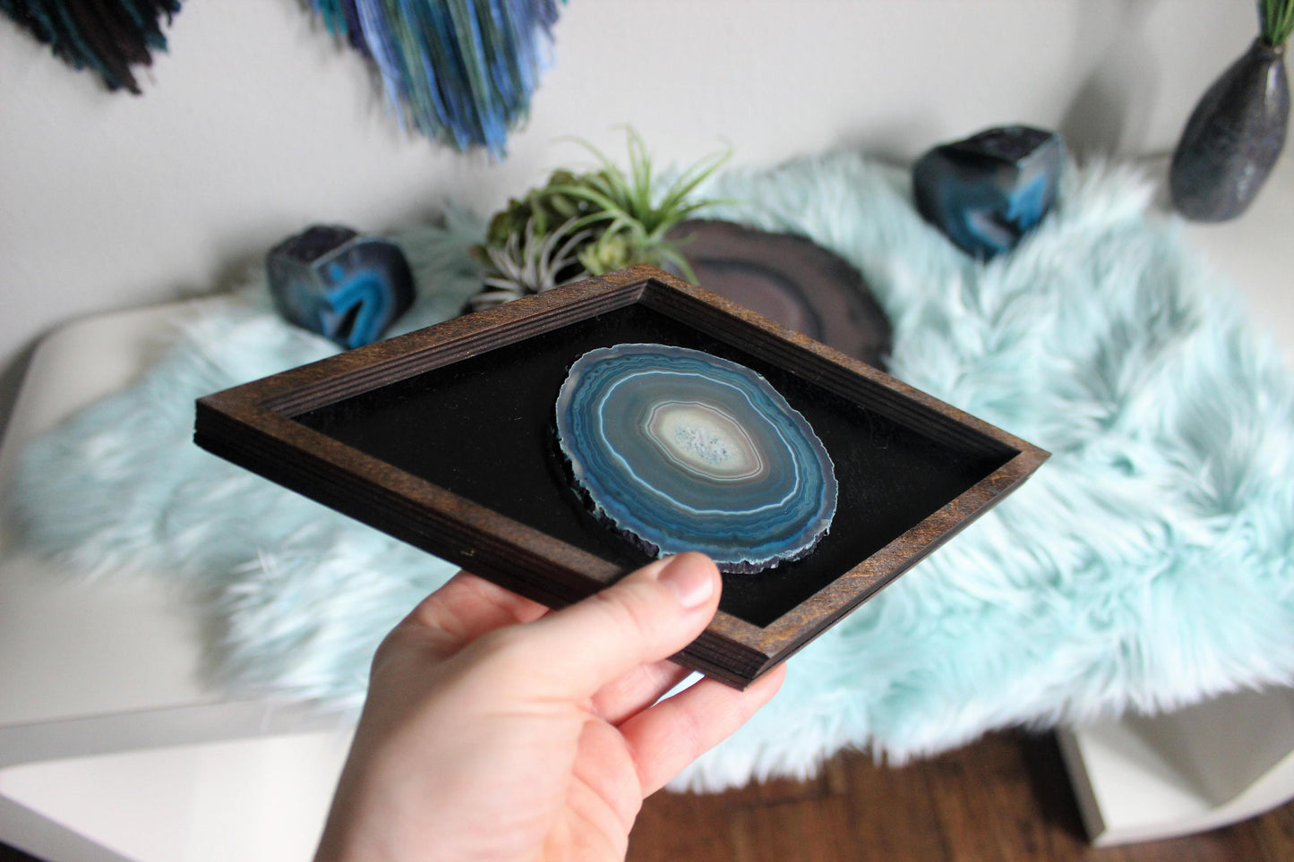 11" Teal Agate Framed Diamond Wall Art