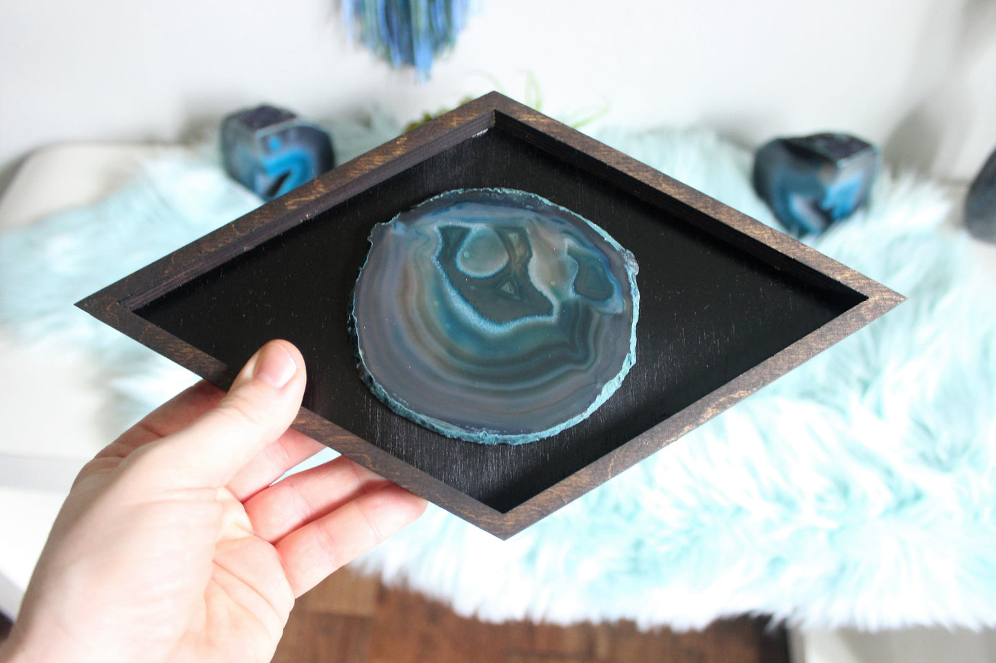 11" Teal Agate Framed Diamond Wall Art