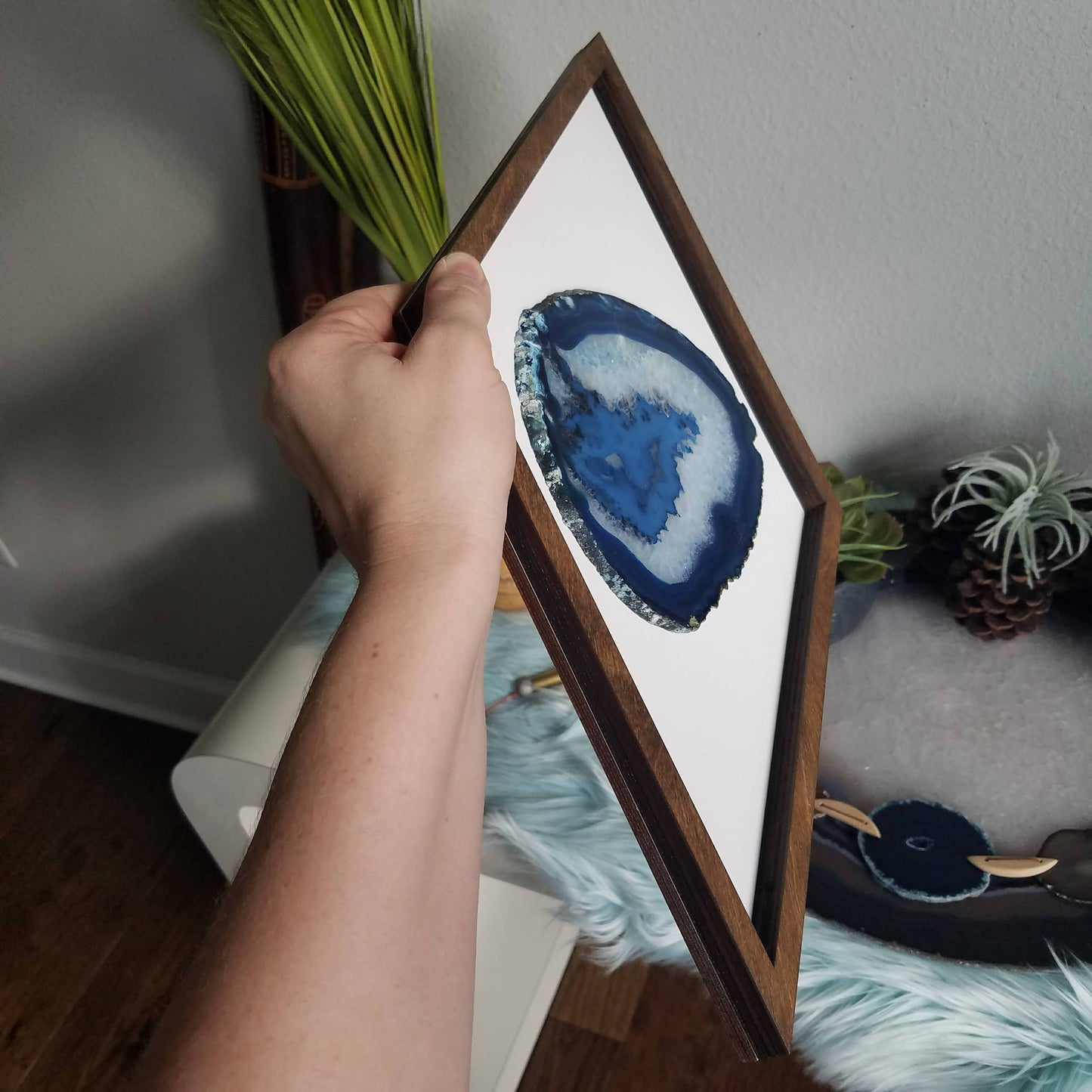 18" Blue Agate Framed Diamond Wall Art