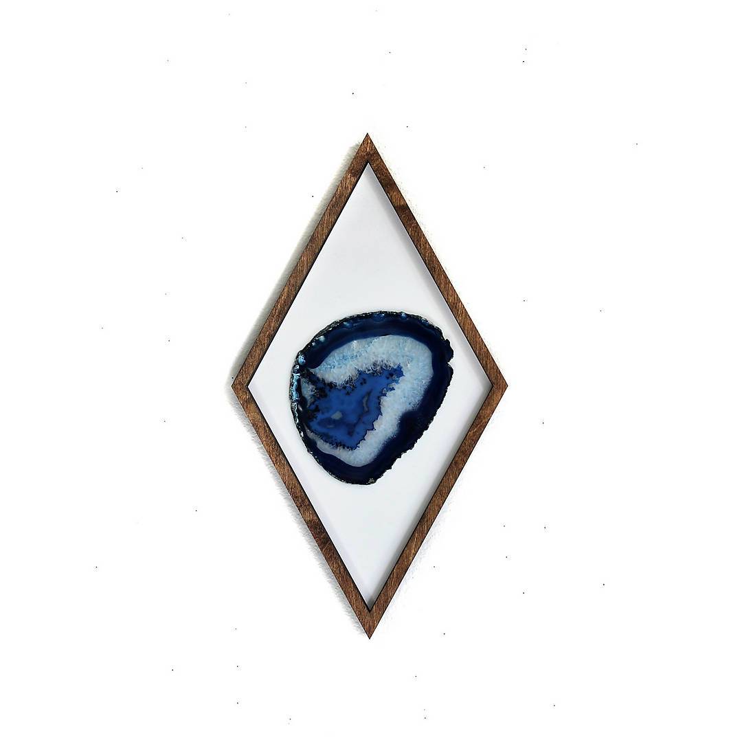 18" Blue Agate Framed Diamond Wall Art