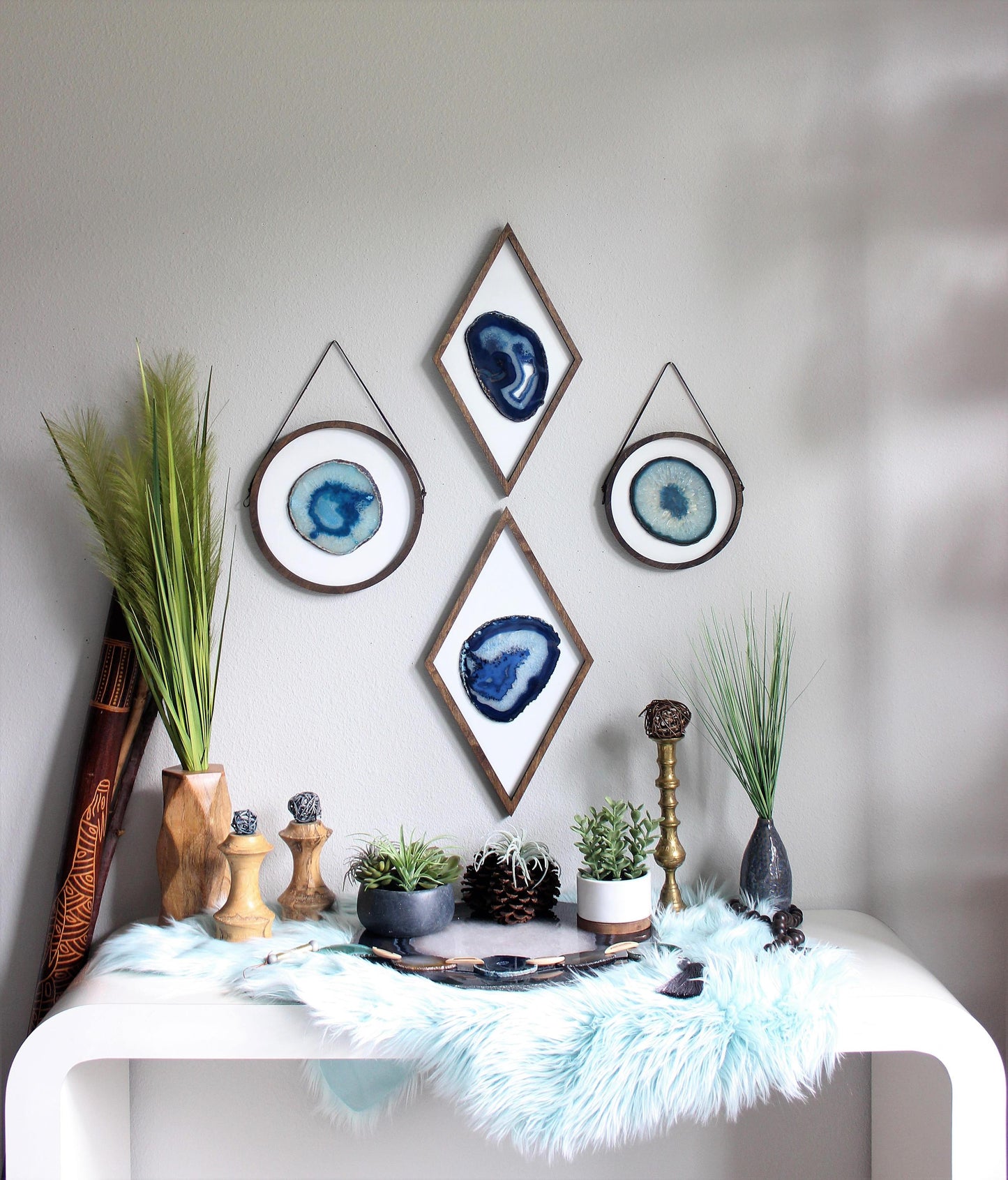 18" Blue Agate Framed Diamond Wall Art