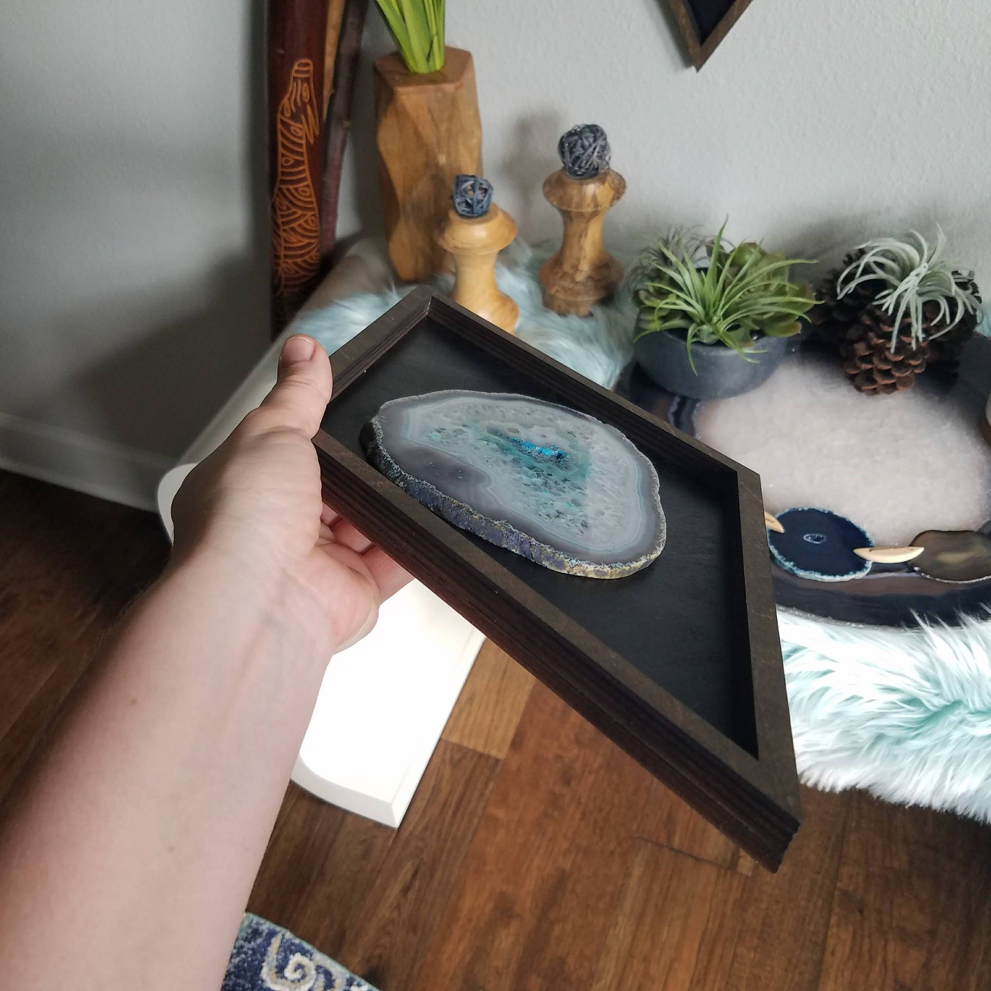 16" Teal Agate Framed Diamond Wall Art