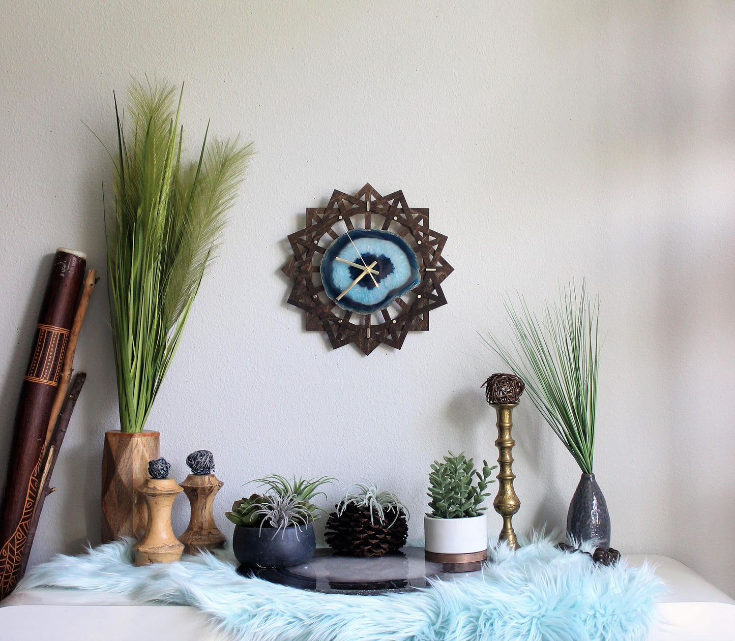 12" Teal Green Sunburst Agate Wall Clock