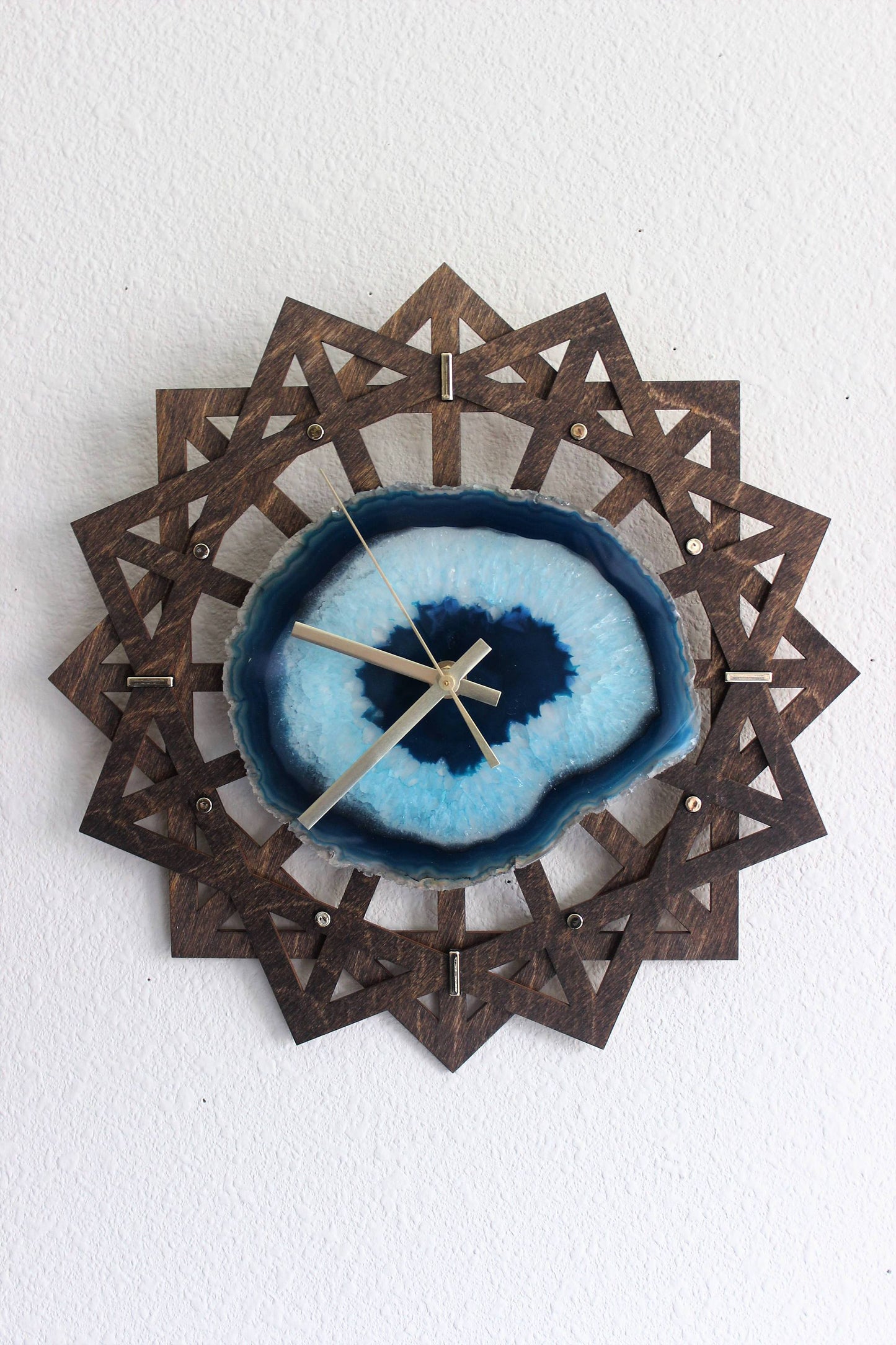 12" Teal Green Sunburst Agate Wall Clock