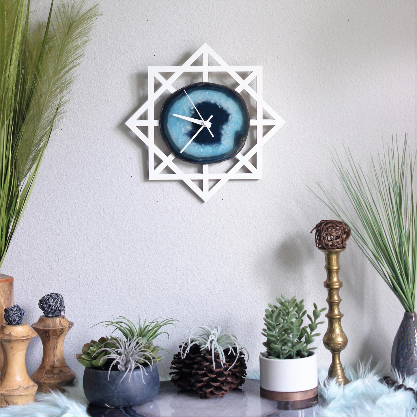 12" Teal Green Geometric Agate Wall Clock