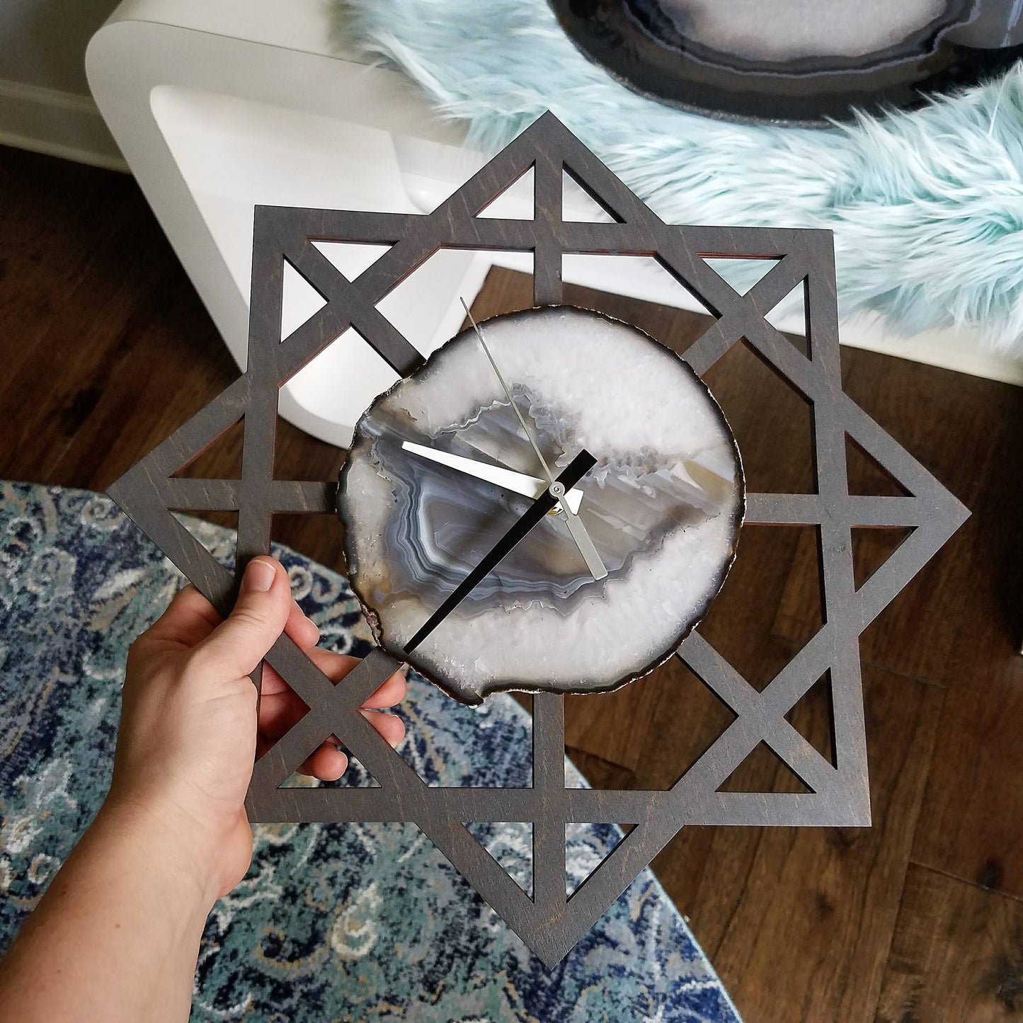 14" Gray Geometric Agate Wall Clock