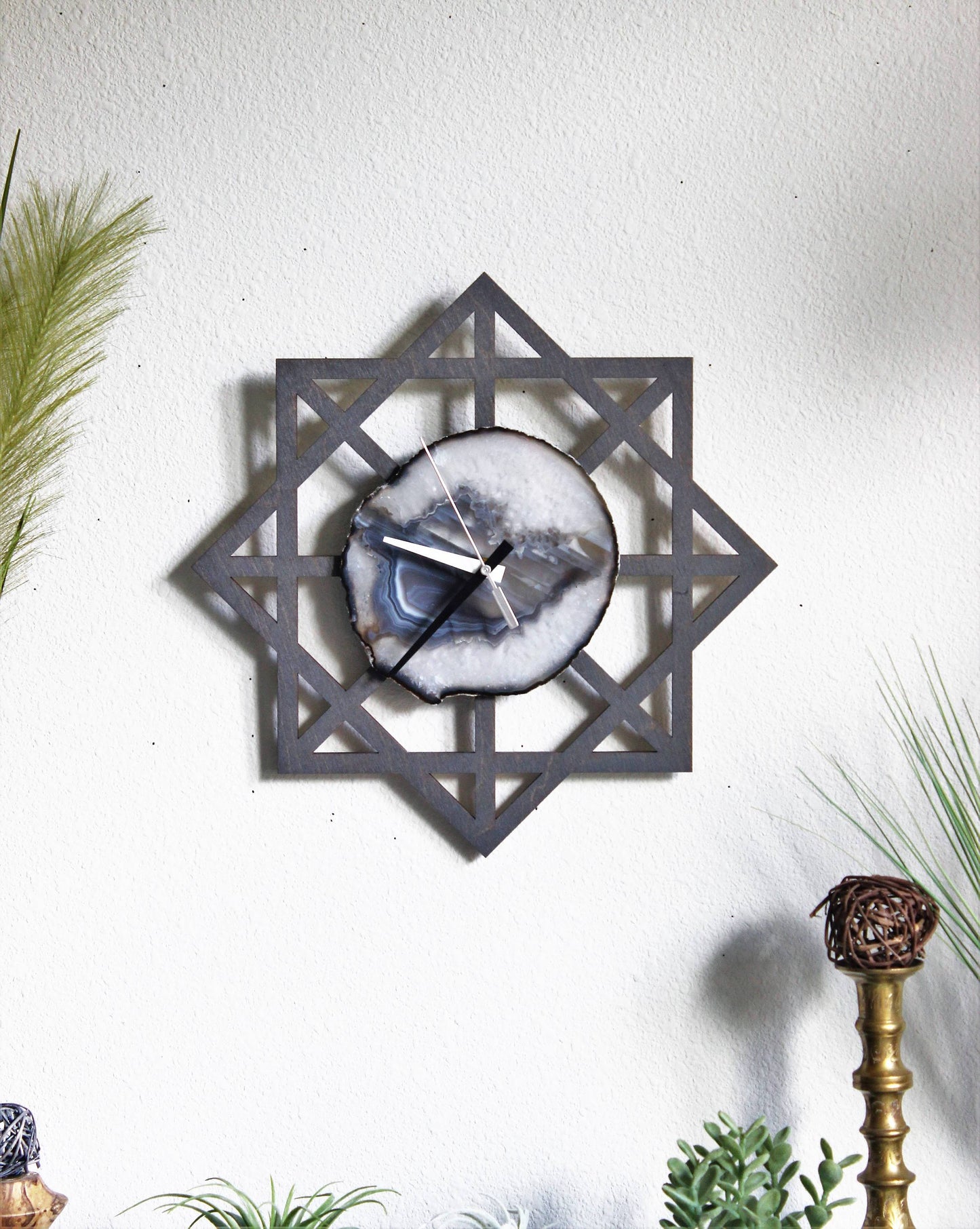 14" Gray Geometric Agate Wall Clock