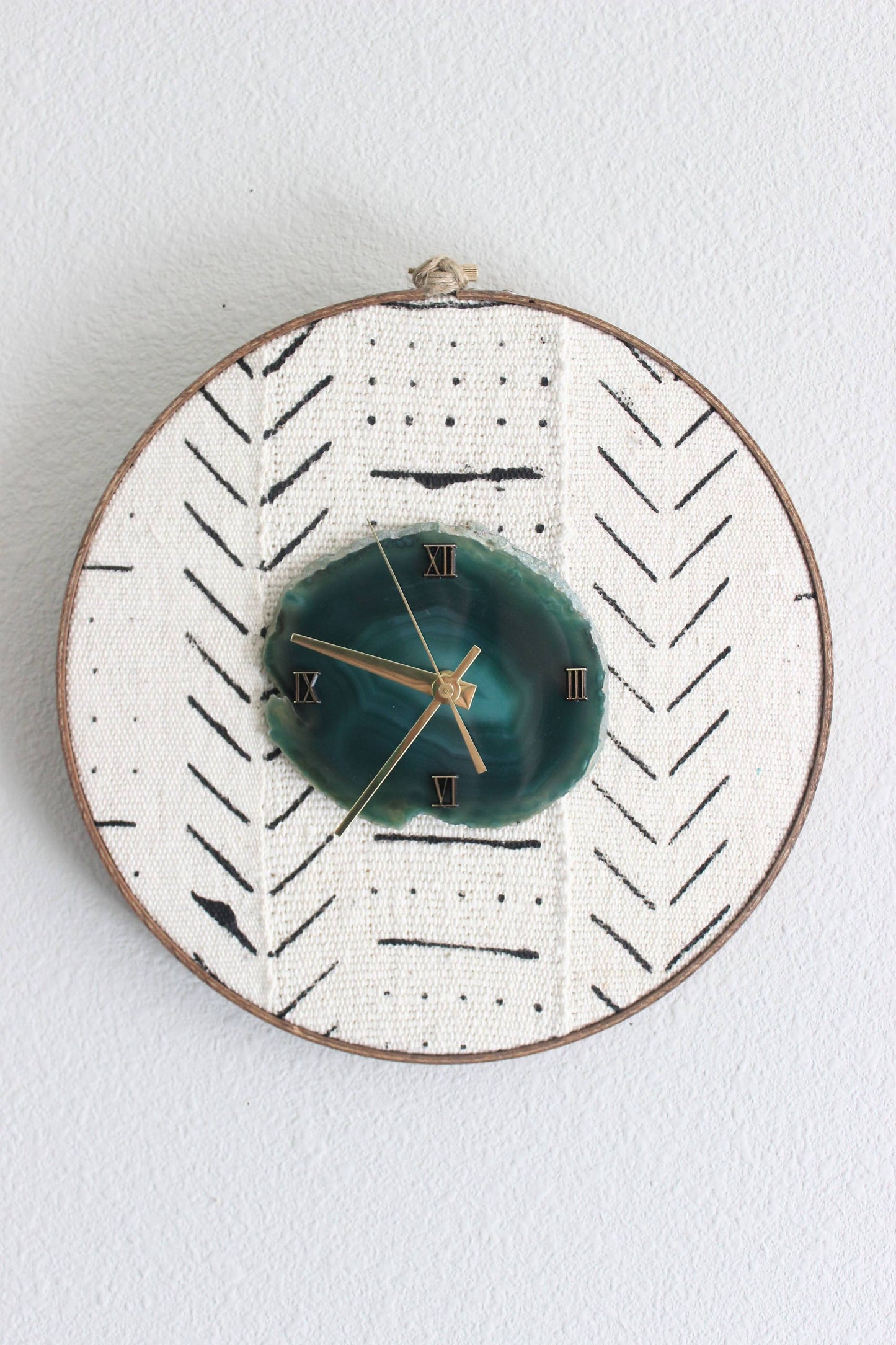 12" Textile Mudcloth Green Agate Wall Clock