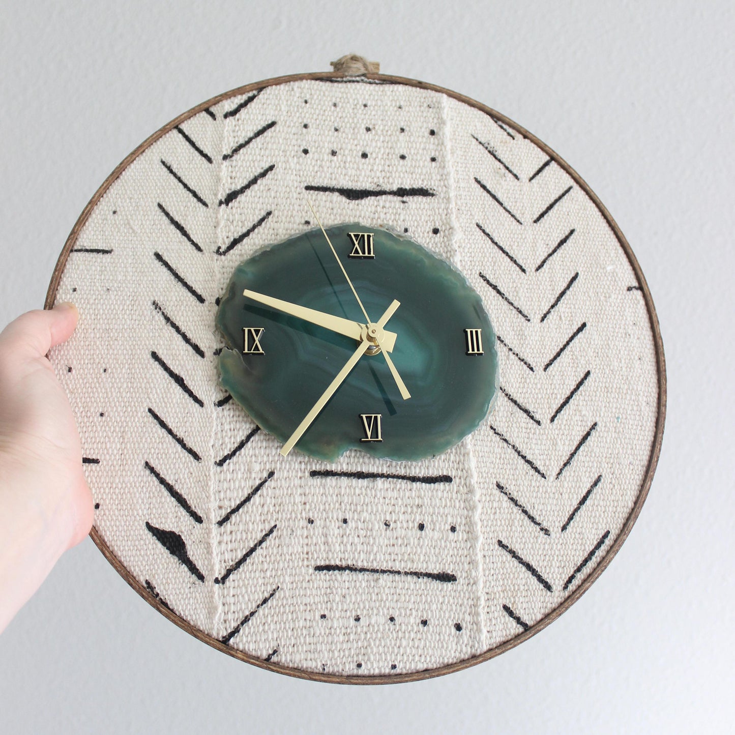 12" Textile Mudcloth Green Agate Wall Clock