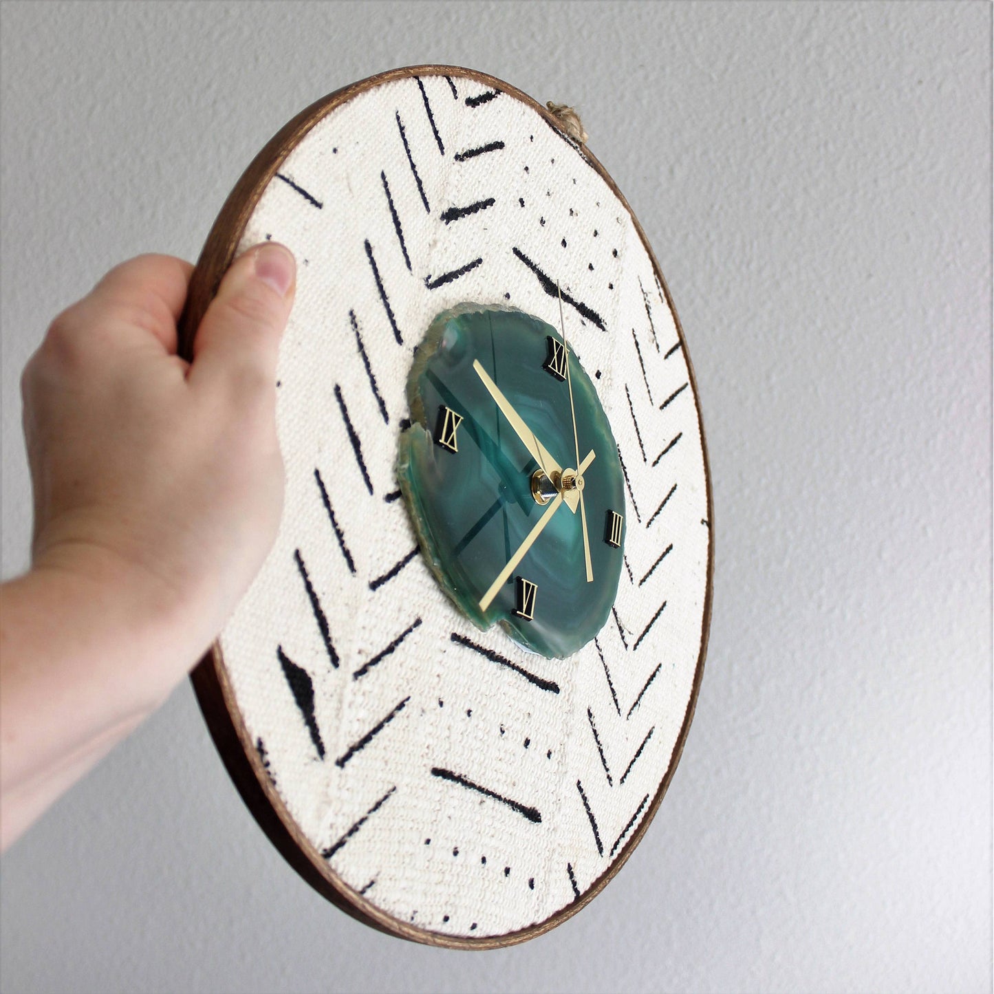 12" Textile Mudcloth Green Agate Wall Clock