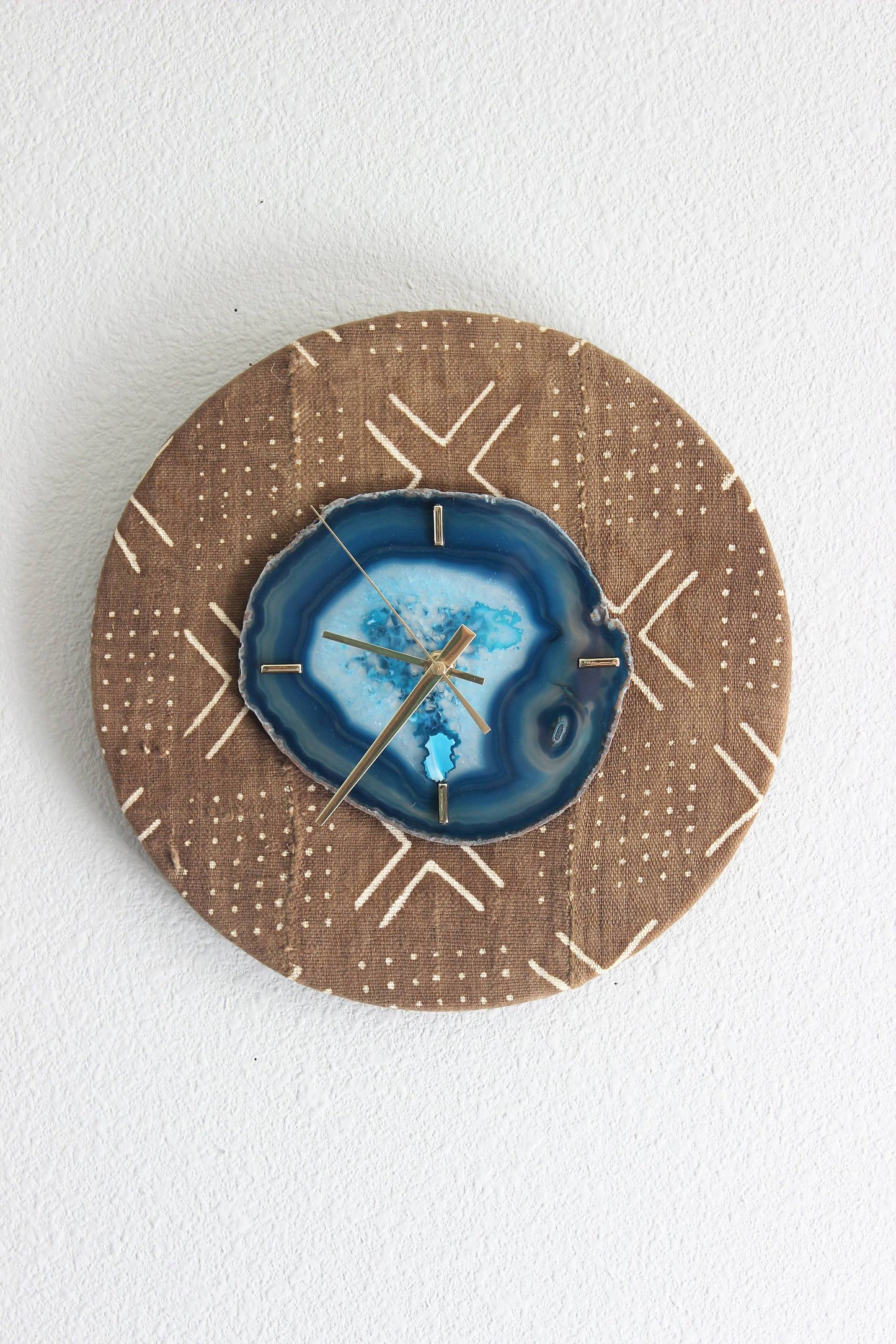 12"  Textile Mudcloth Teal Agate Wall Clock