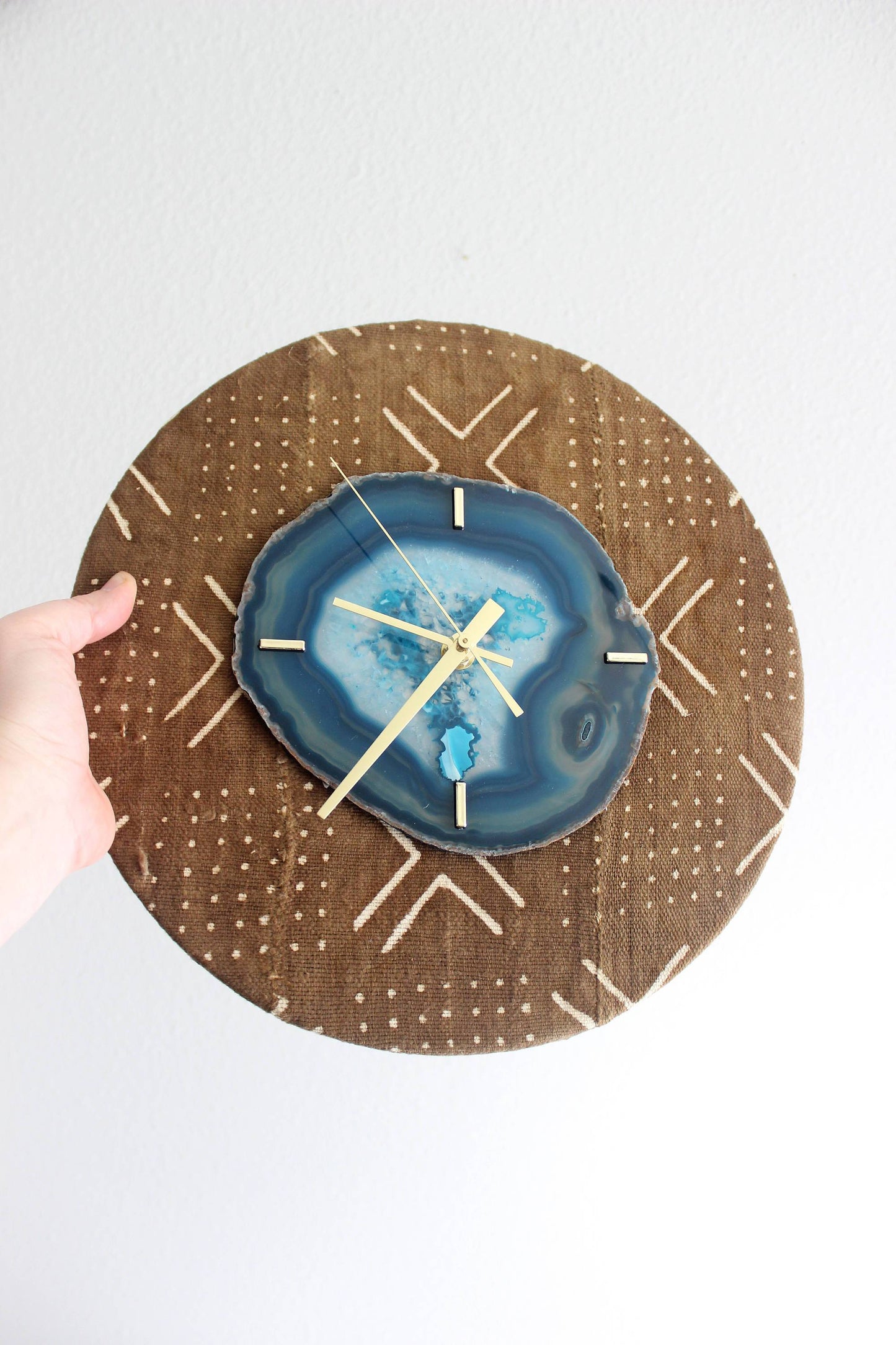 12"  Textile Mudcloth Teal Agate Wall Clock