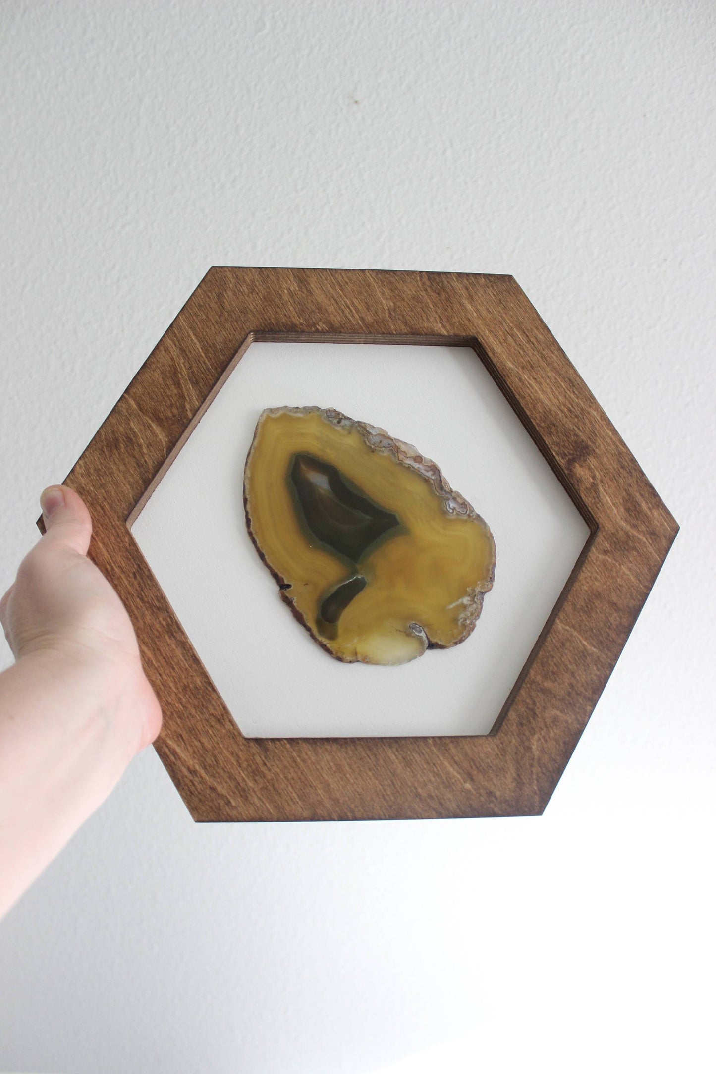 12" Yellow Agate Framed Hex Wall Art