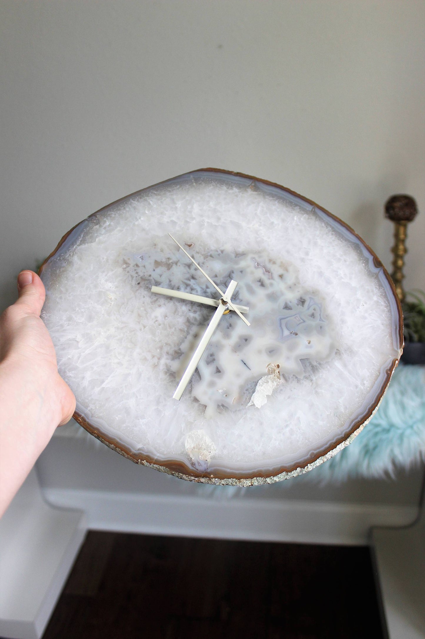 12" Natural Agate Slab Wall Clock