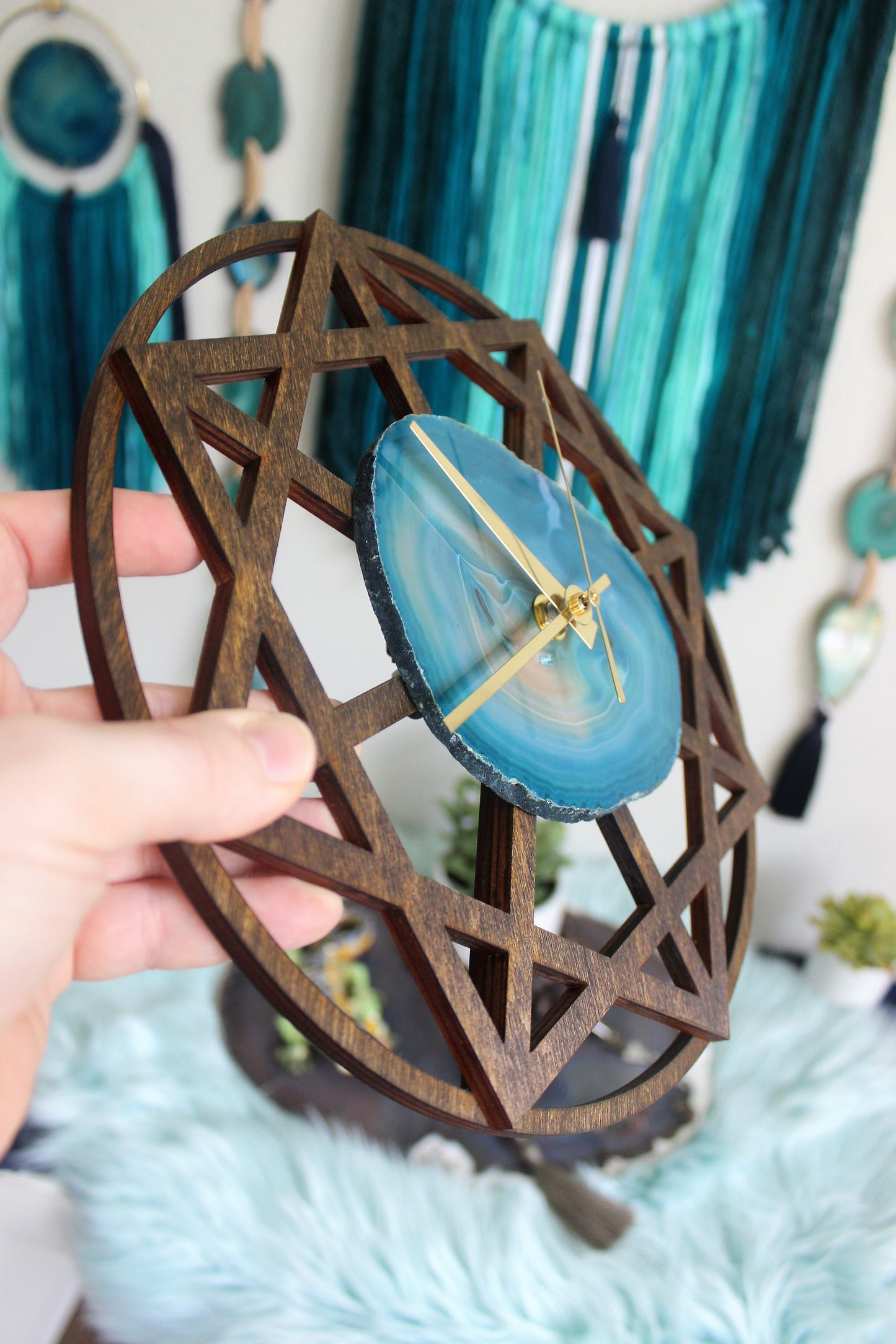 10" Teal Agate Wood Wall Clock