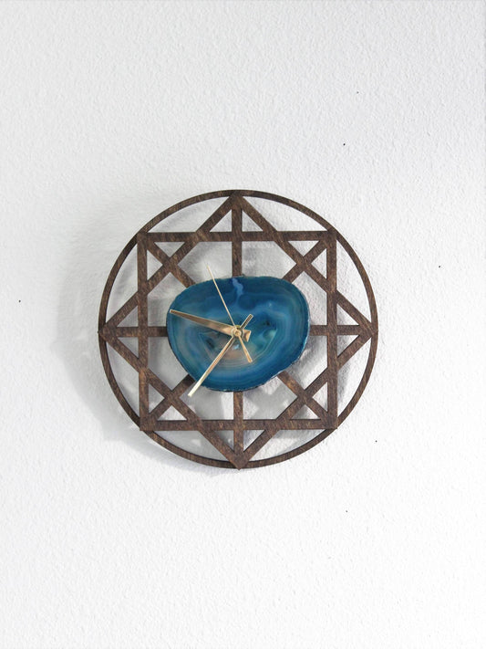 10" Teal Agate Wood Wall Clock