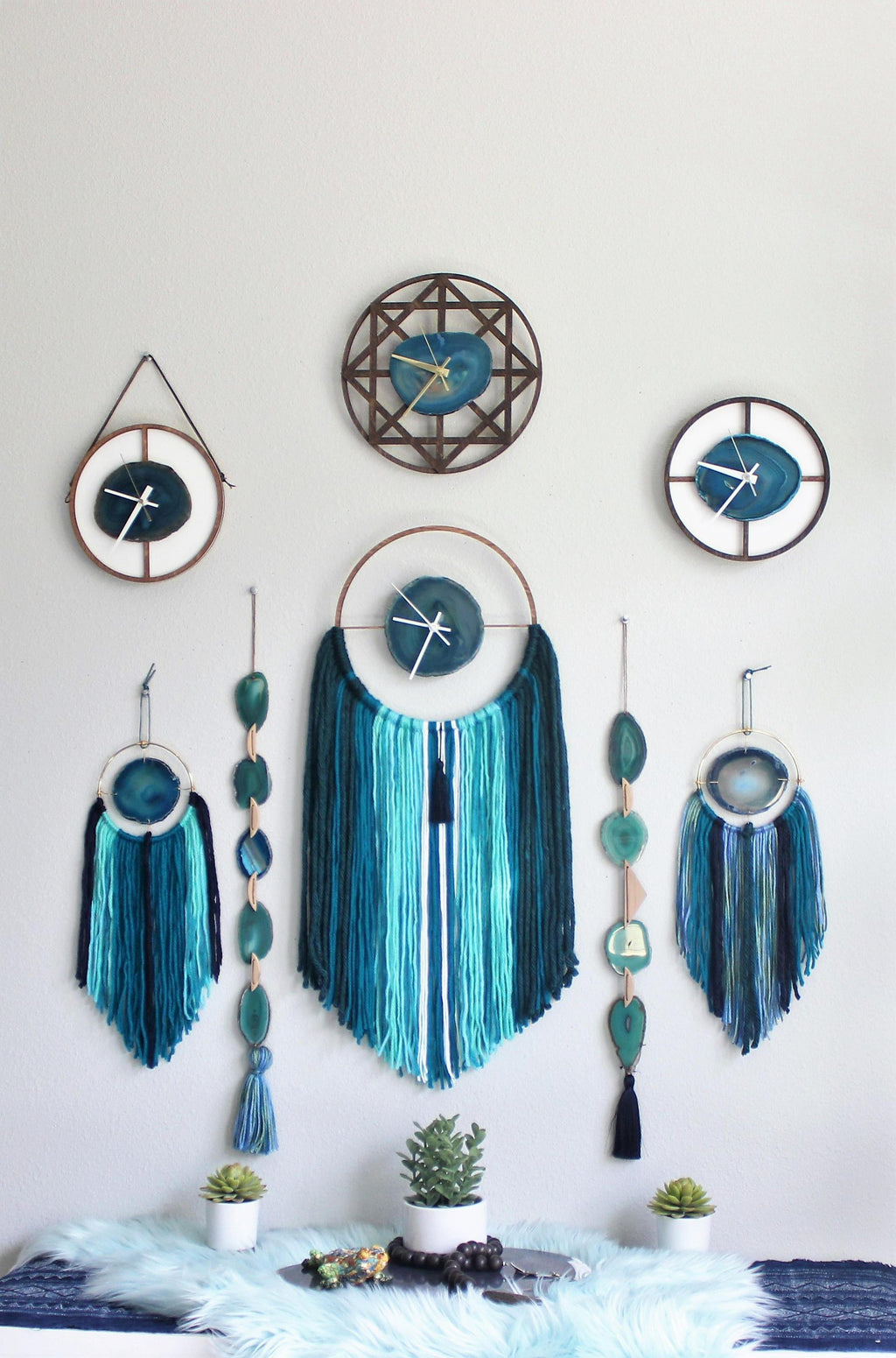 10" Teal Agate Wood Wall Clock