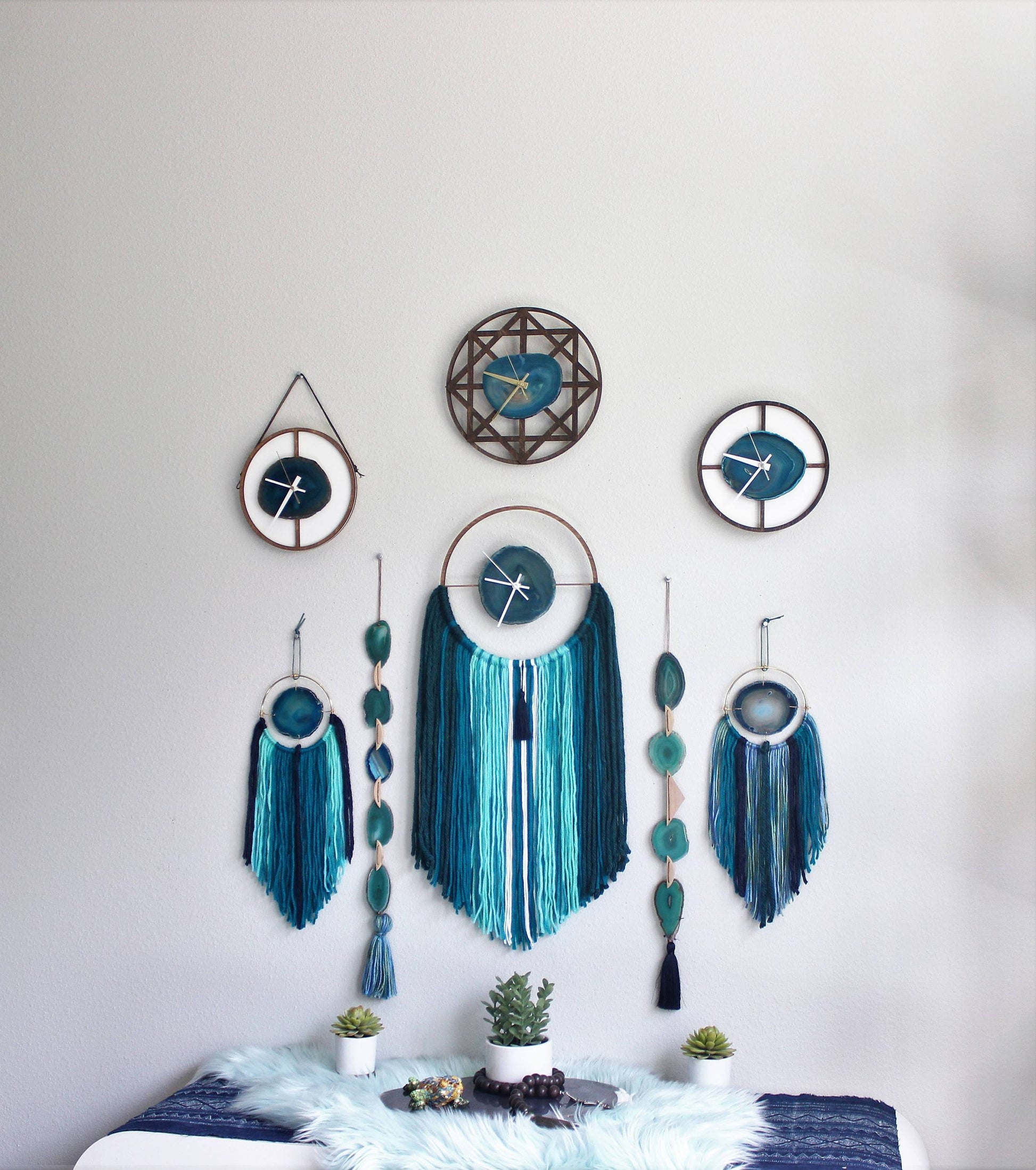 10" Teal Agate Wood Wall Clock