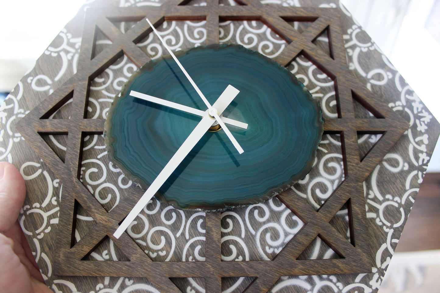 12" Teal Agate Wood Wall Clock