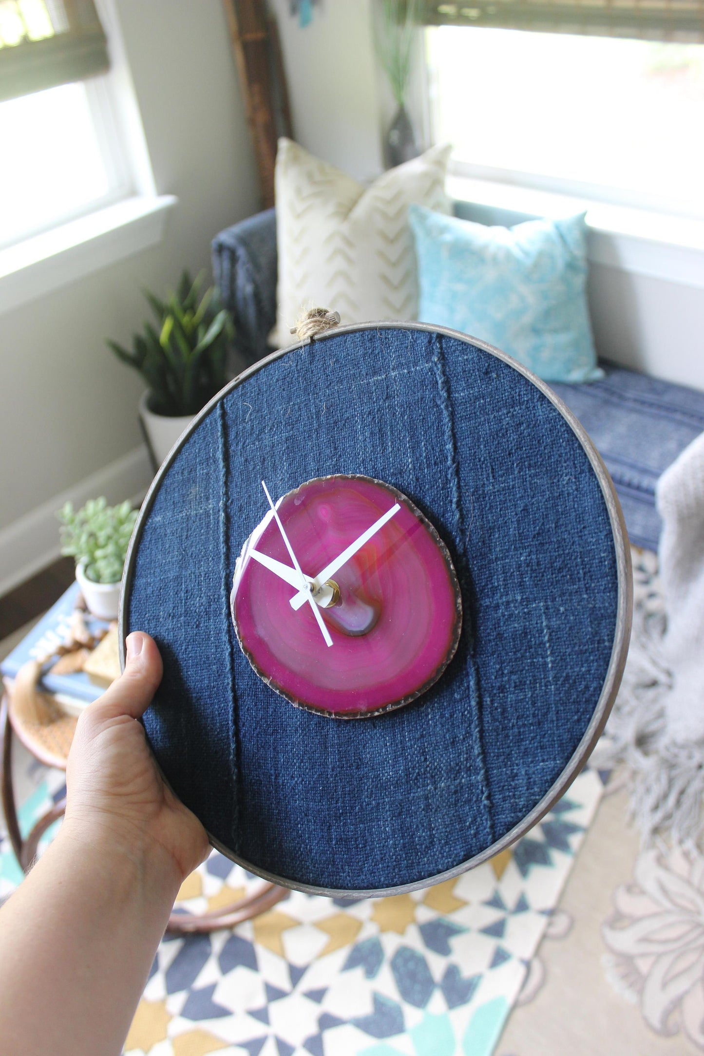 10" Textile Mudcloth Pink Agate Wall Clock