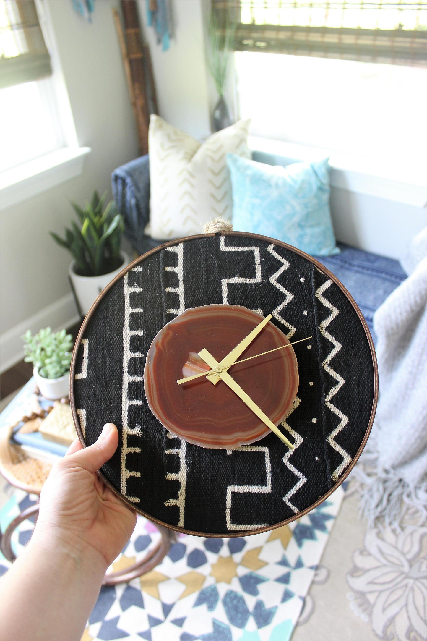 10" Textile Mudcloth Amber Agate Wall Clock