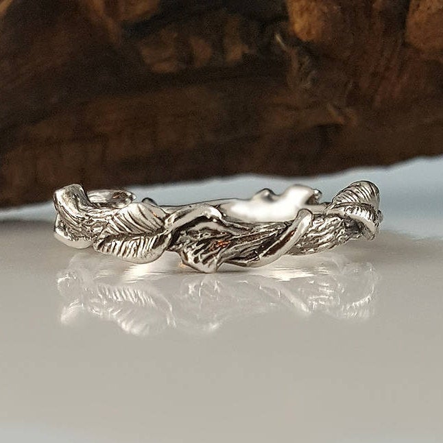 Hand Sculpted Leaf Twig and Vine Eternity Ring, Branch promise Ring with Leaves and Vines by Dawn Vertrees