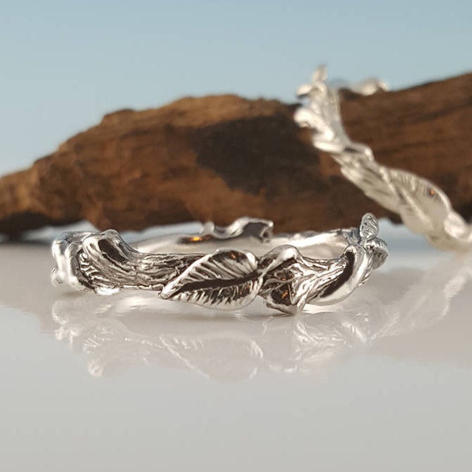 Hand Sculpted Leaf Twig and Vine Eternity Ring, Branch promise Ring with Leaves and Vines by Dawn Vertrees