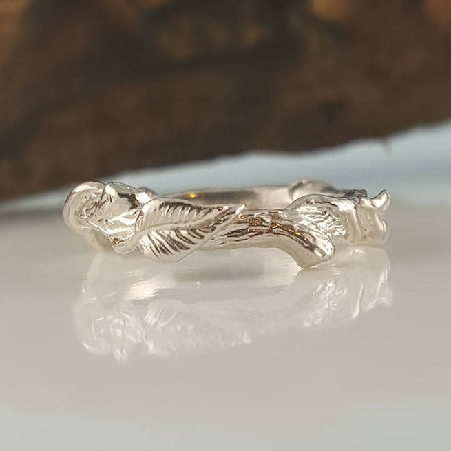 Hand Sculpted Leaf Twig and Vine Eternity Ring, Branch promise Ring with Leaves and Vines by Dawn Vertrees