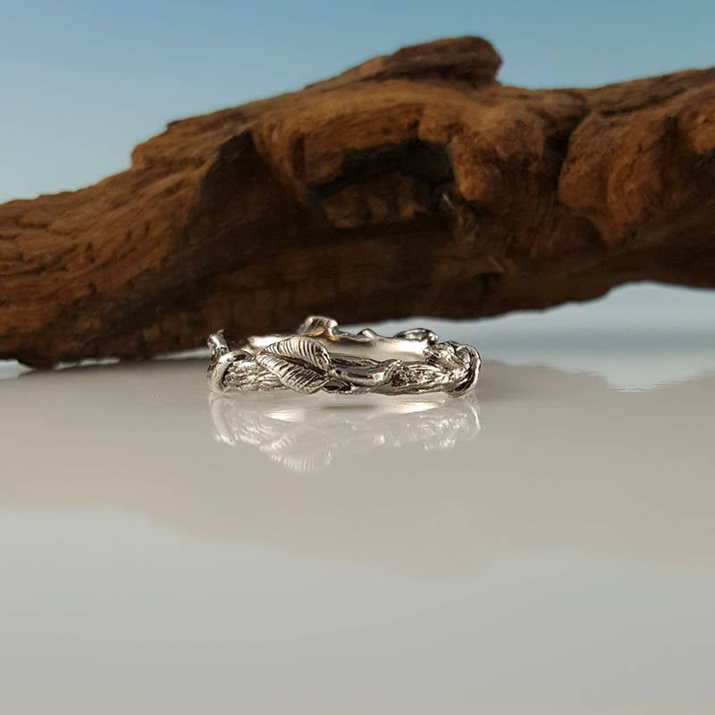 Hand Sculpted Leaf Twig and Vine Eternity Ring, Branch promise Ring with Leaves and Vines by Dawn Vertrees