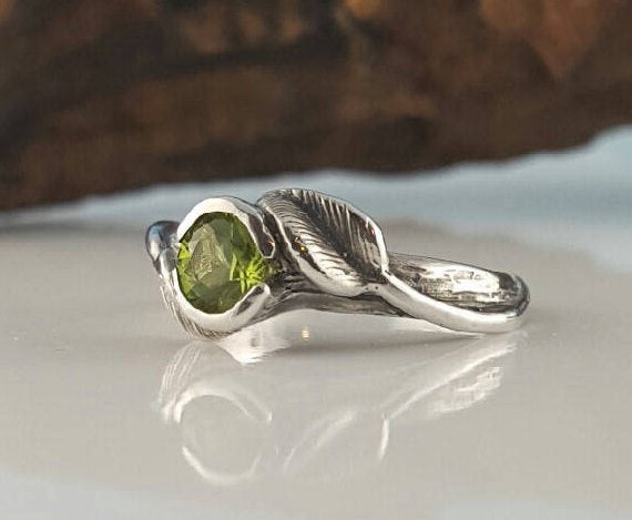 Leaf and Twig Birthstone or Gemstone Engagement Ring, Made to Order in Sterling Silver or Gold by Dawn Vertrees