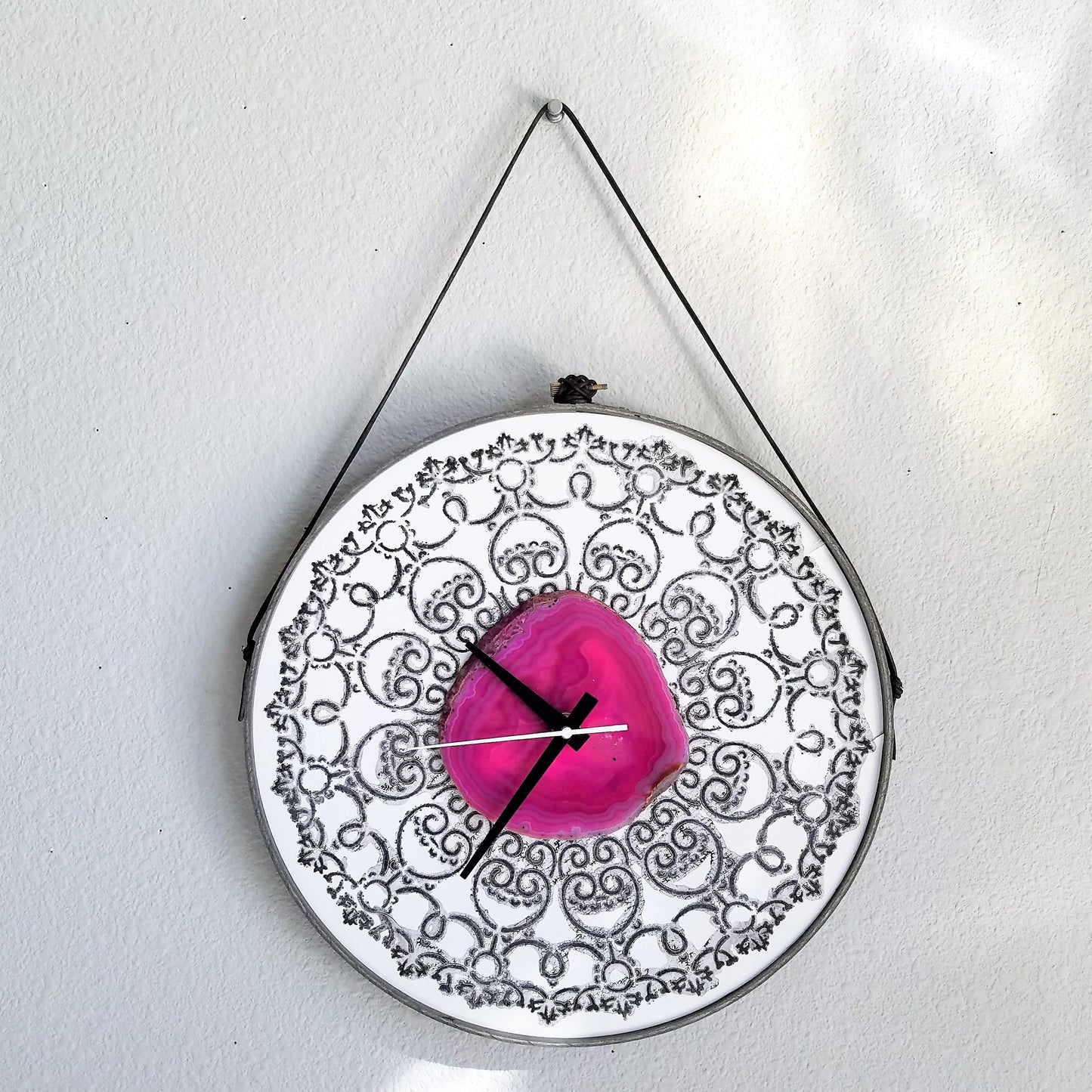 12" Henna Style Pink Agate Wall Clock (Silent)