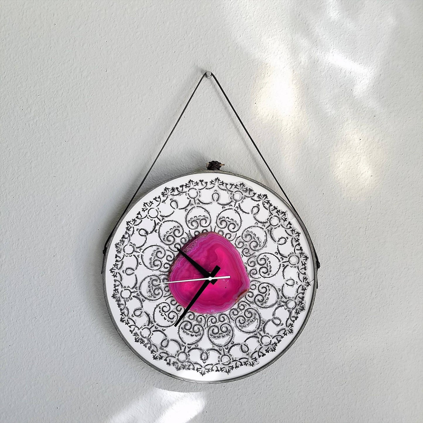 12" Henna Style Pink Agate Wall Clock (Silent)