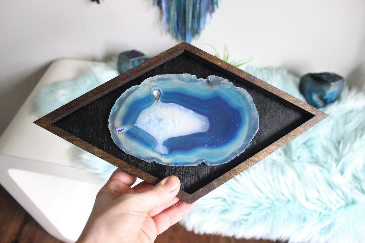 13" Teal Agate Framed Diamond Wall Art