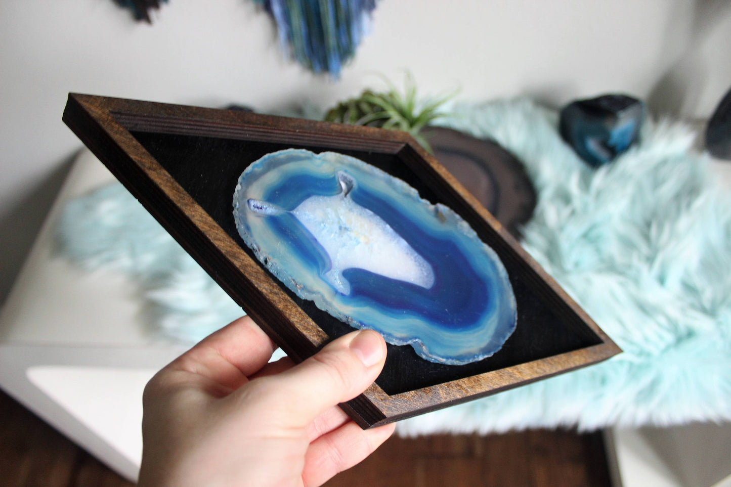 13" Teal Agate Framed Diamond Wall Art