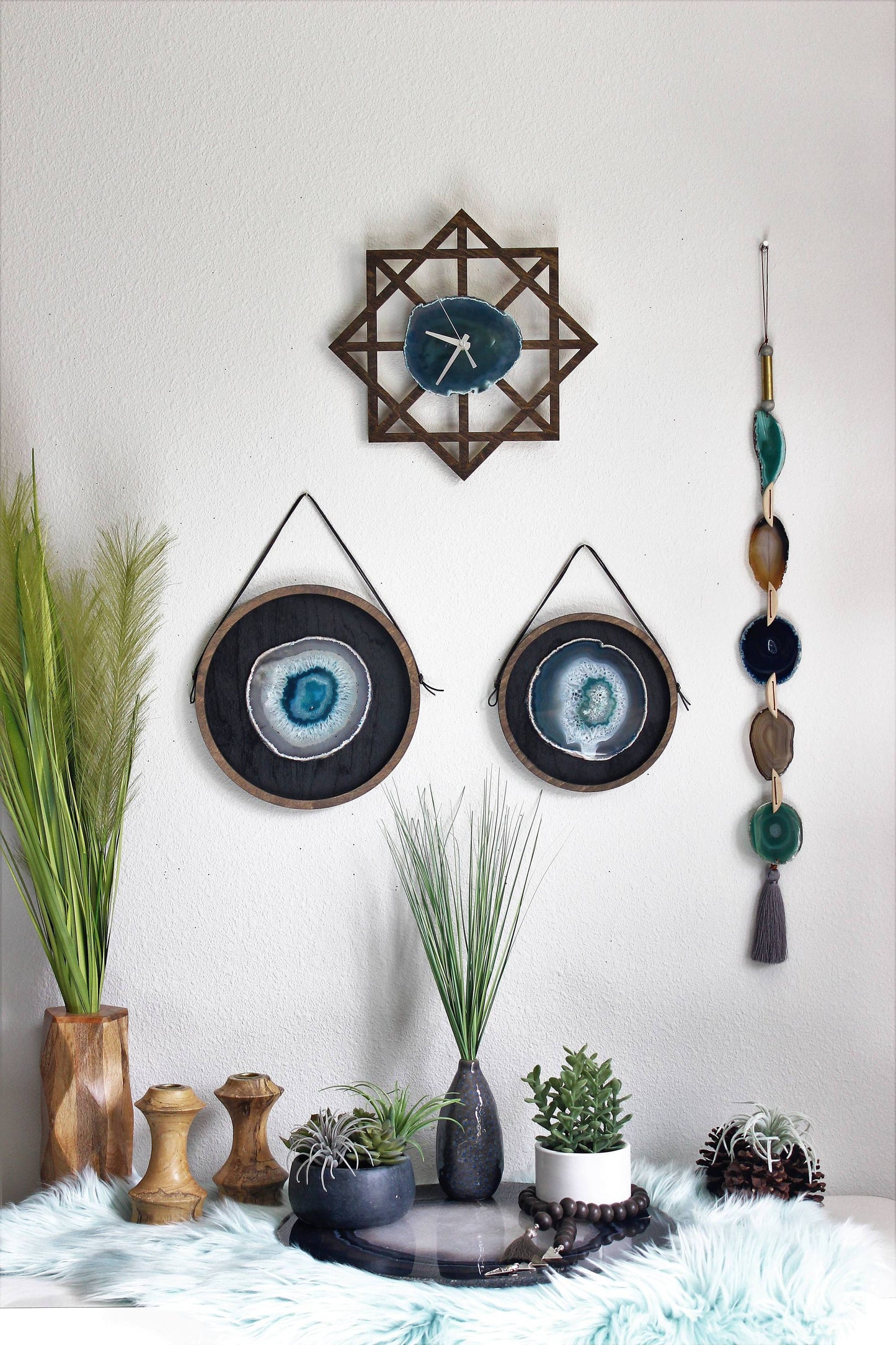 10" Teal Agate Framed Round Wall Art