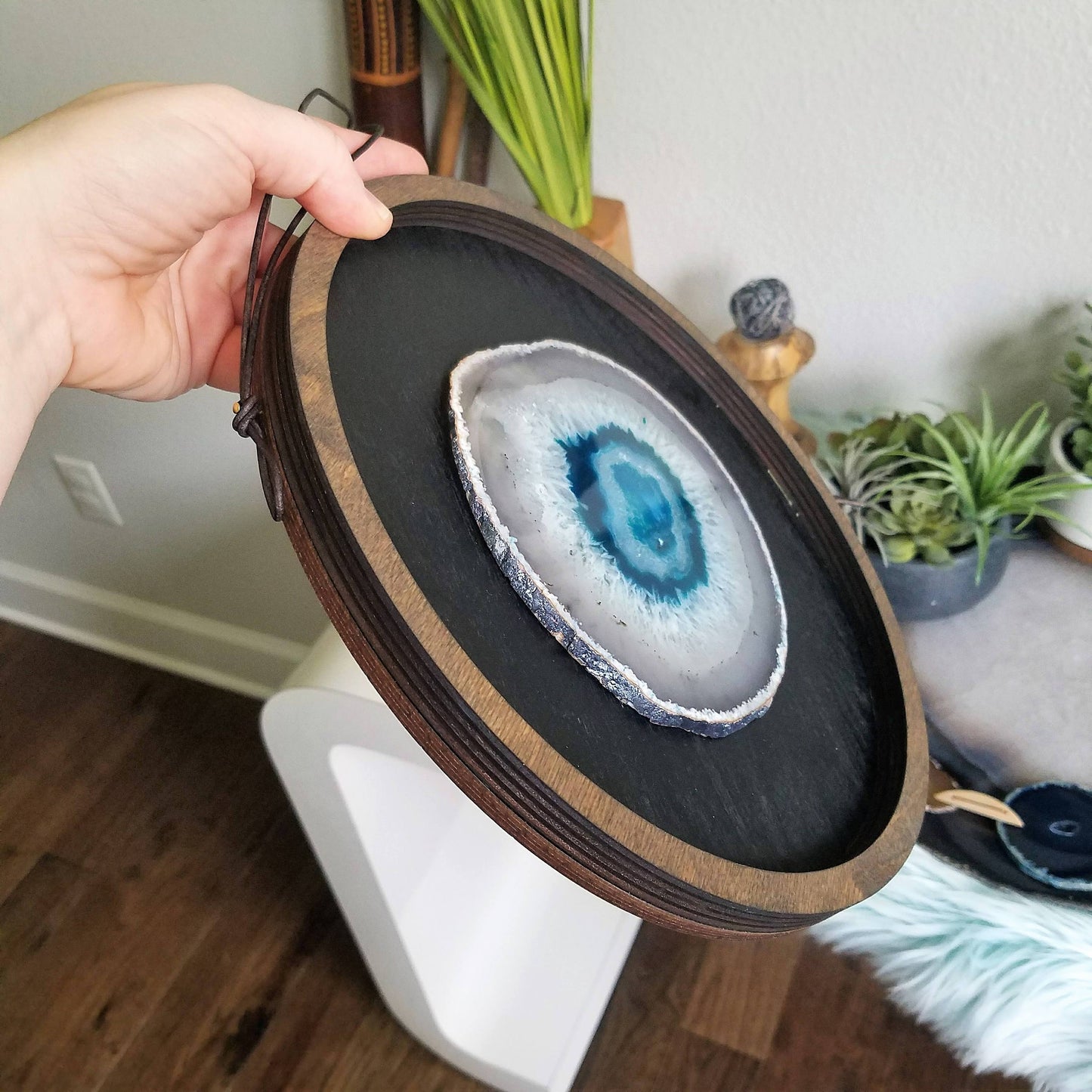 10" Teal Agate Framed Round Wall Art