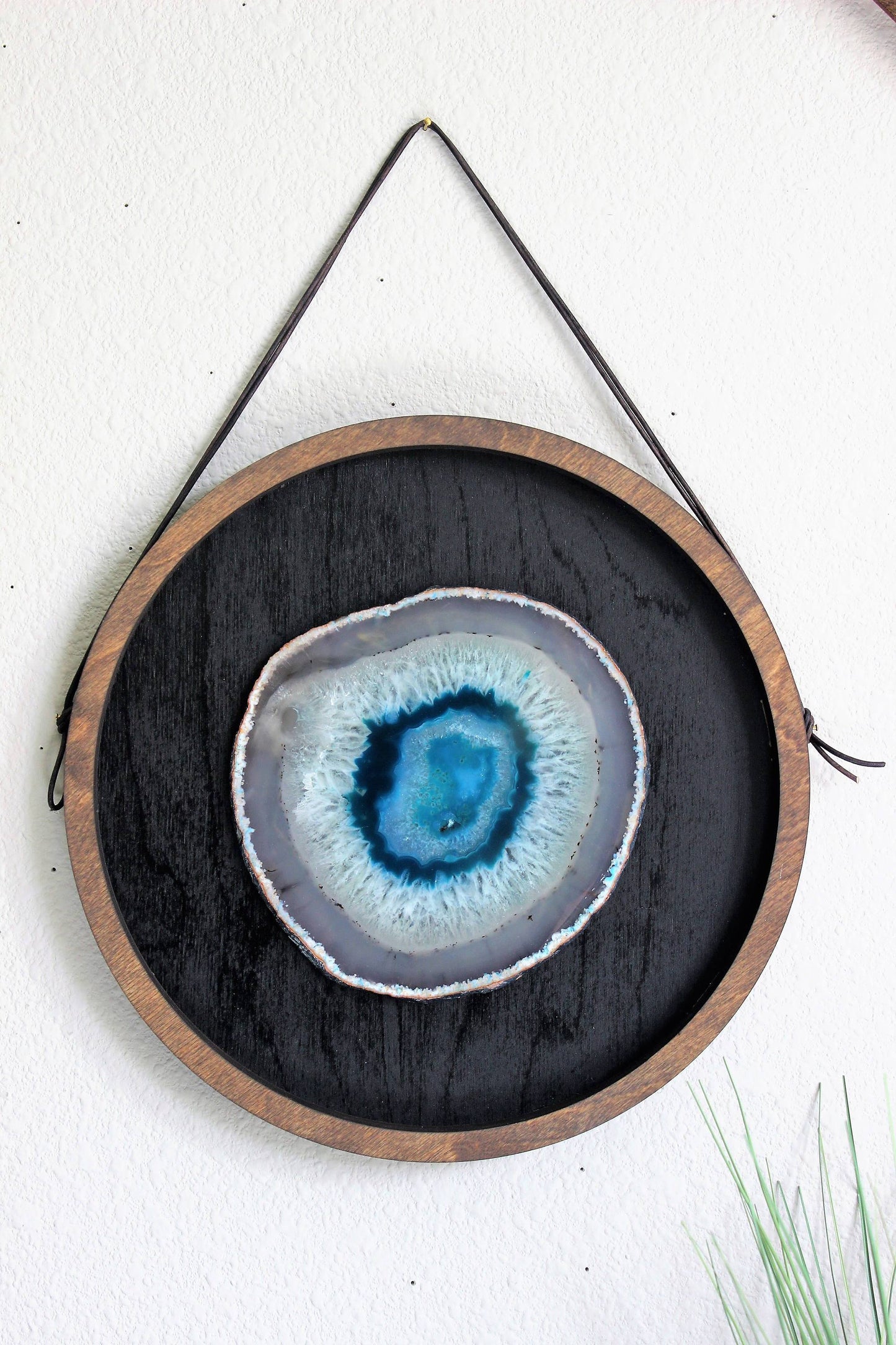 10" Teal Agate Framed Round Wall Art