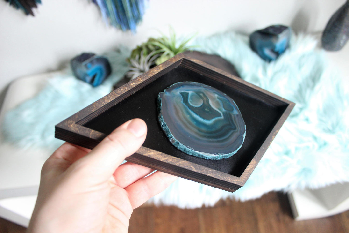 11" Teal Agate Framed Diamond Wall Art