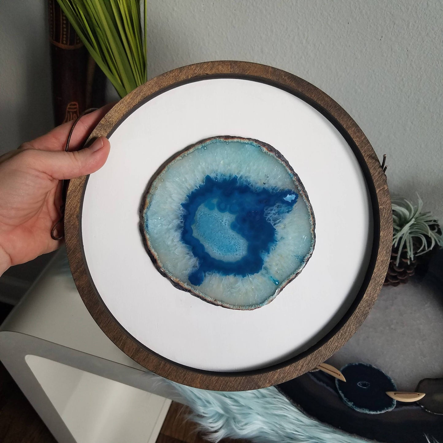 10 Teal Agate Framed Round Wall Art