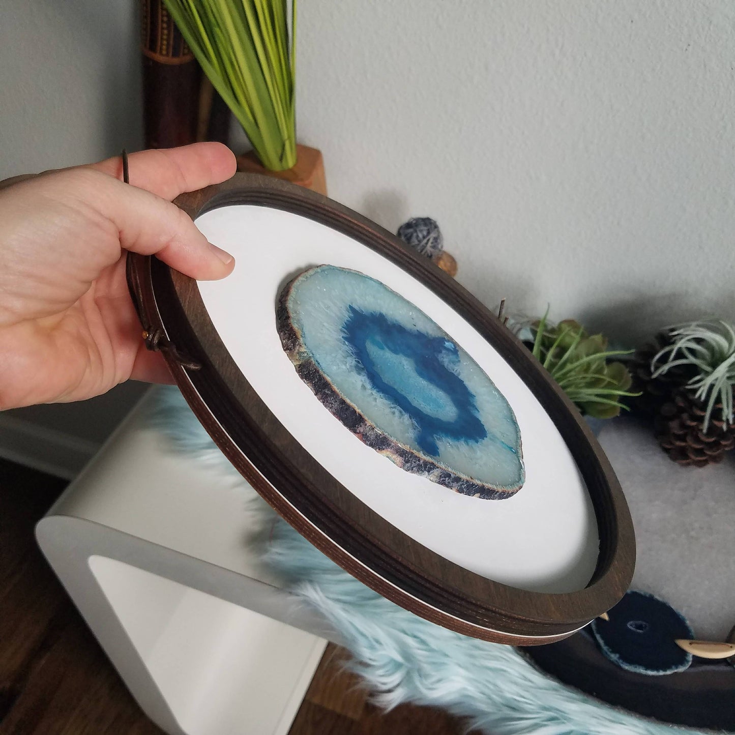 10 Teal Agate Framed Round Wall Art