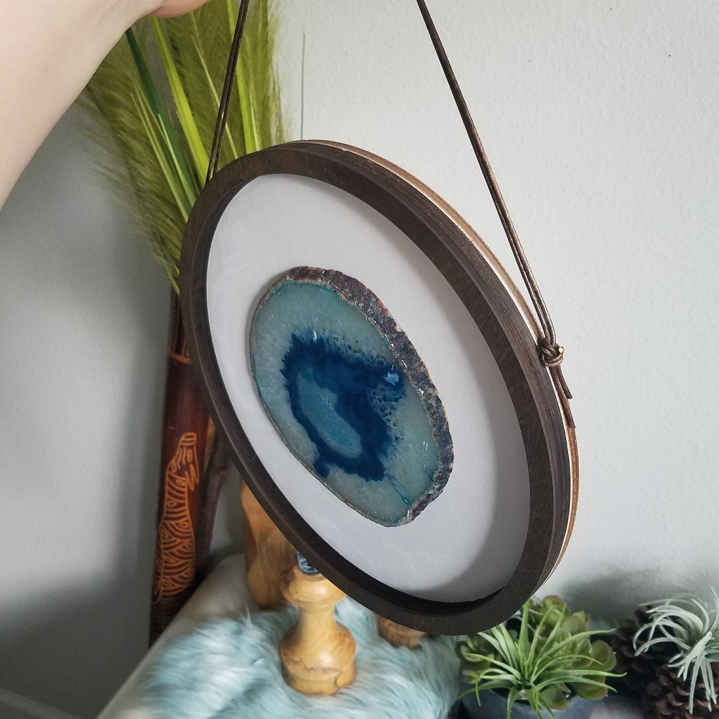 10 Teal Agate Framed Round Wall Art