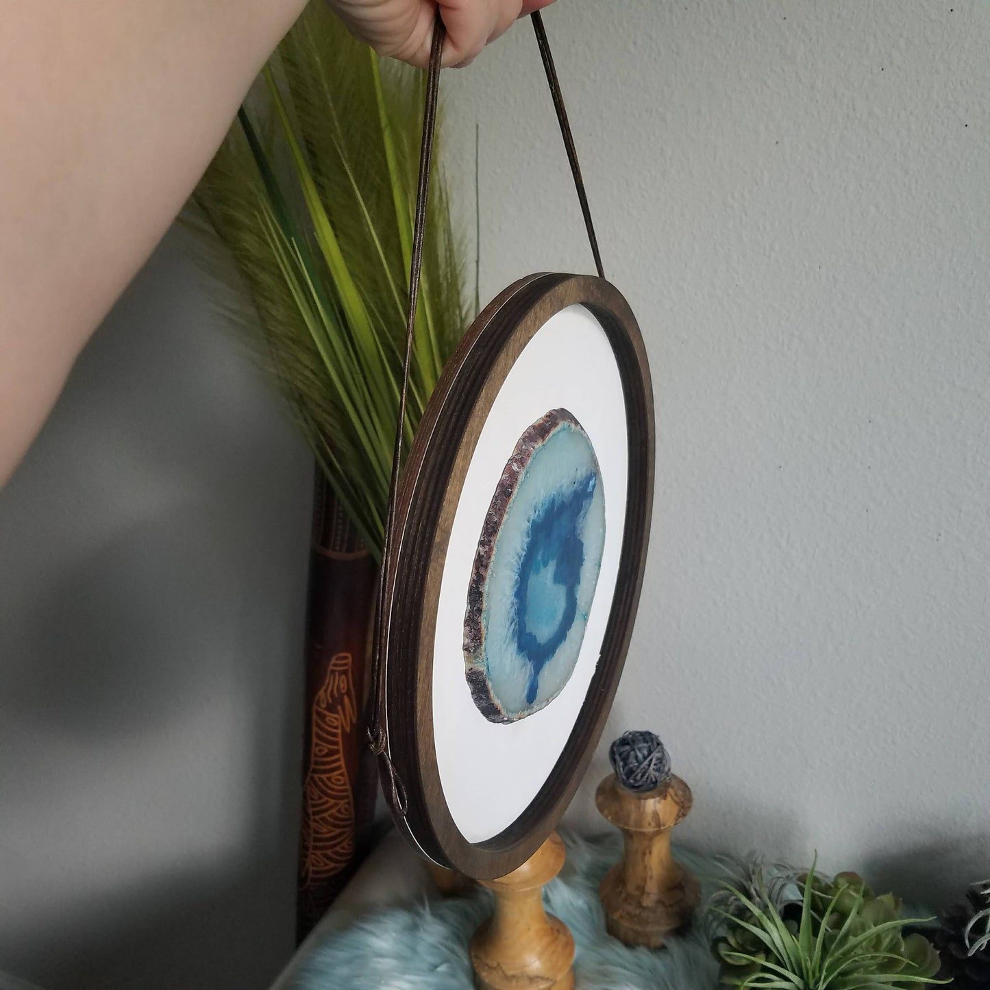 10 Teal Agate Framed Round Wall Art