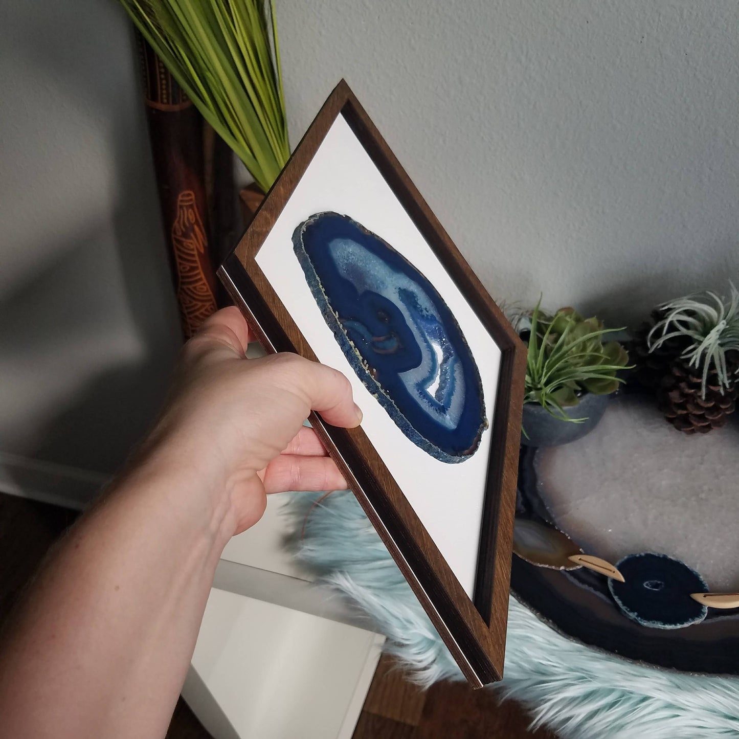 16" Blue Agate Framed Diamond Wall Art