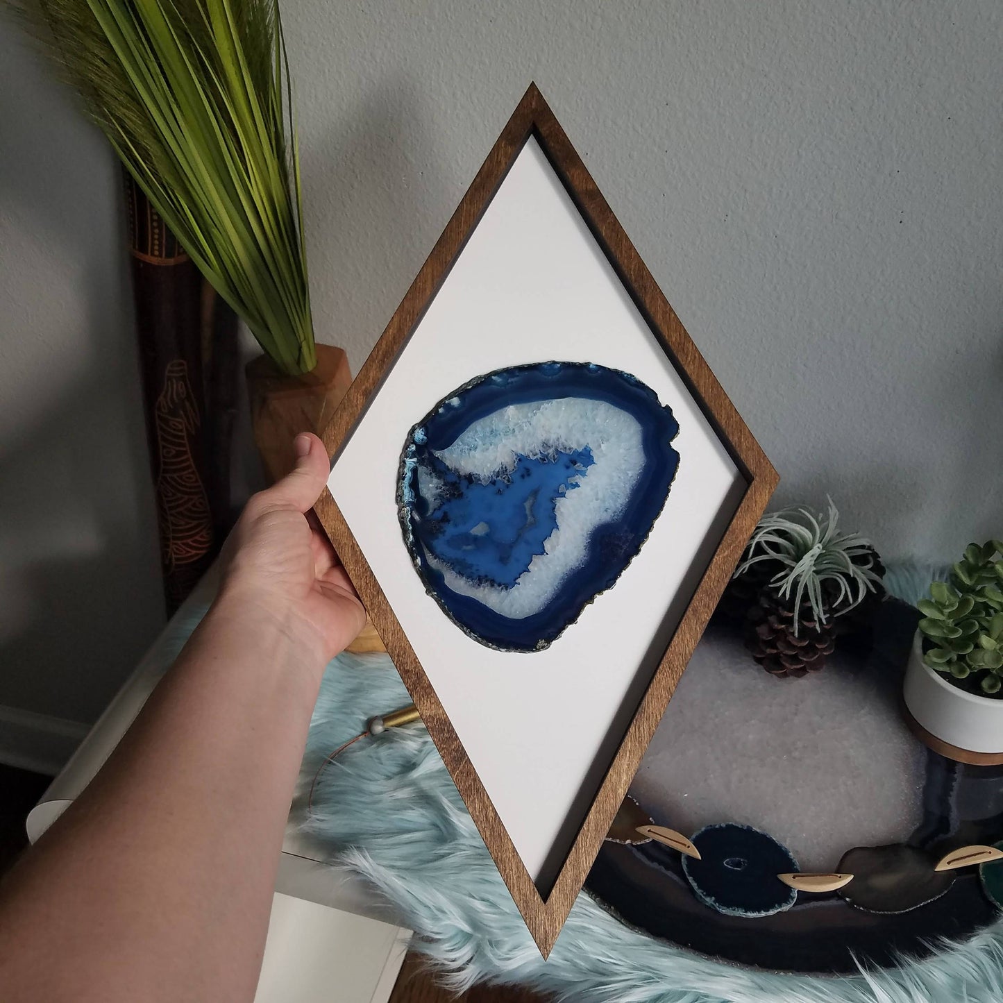 18" Blue Agate Framed Diamond Wall Art