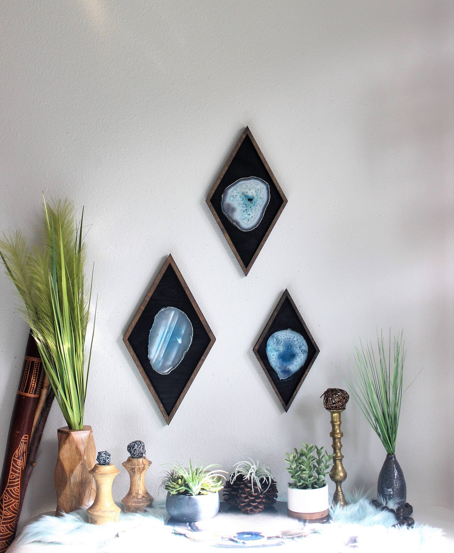 18" Teal Agate Framed Diamond Wall Art