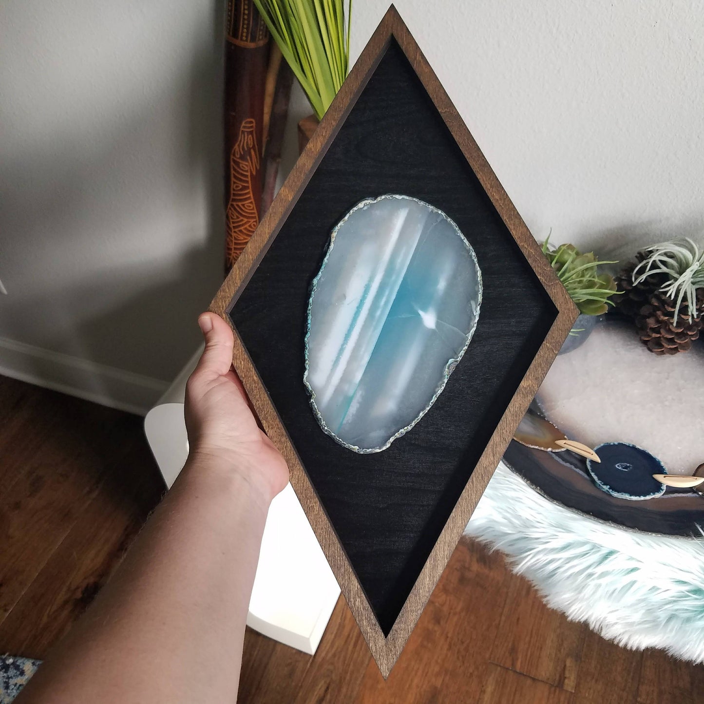 18" Teal Agate Framed Diamond Wall Art