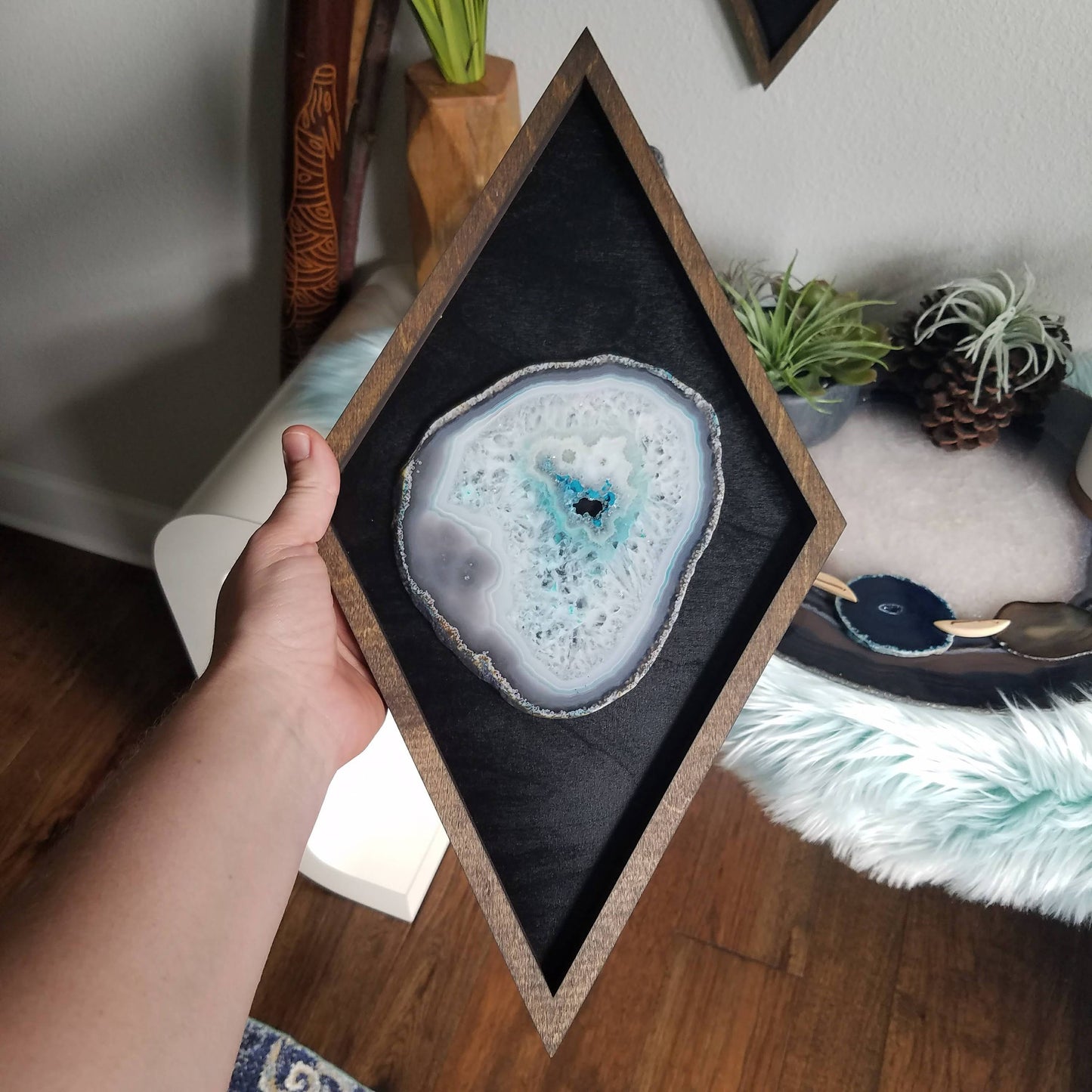 16" Teal Agate Framed Diamond Wall Art