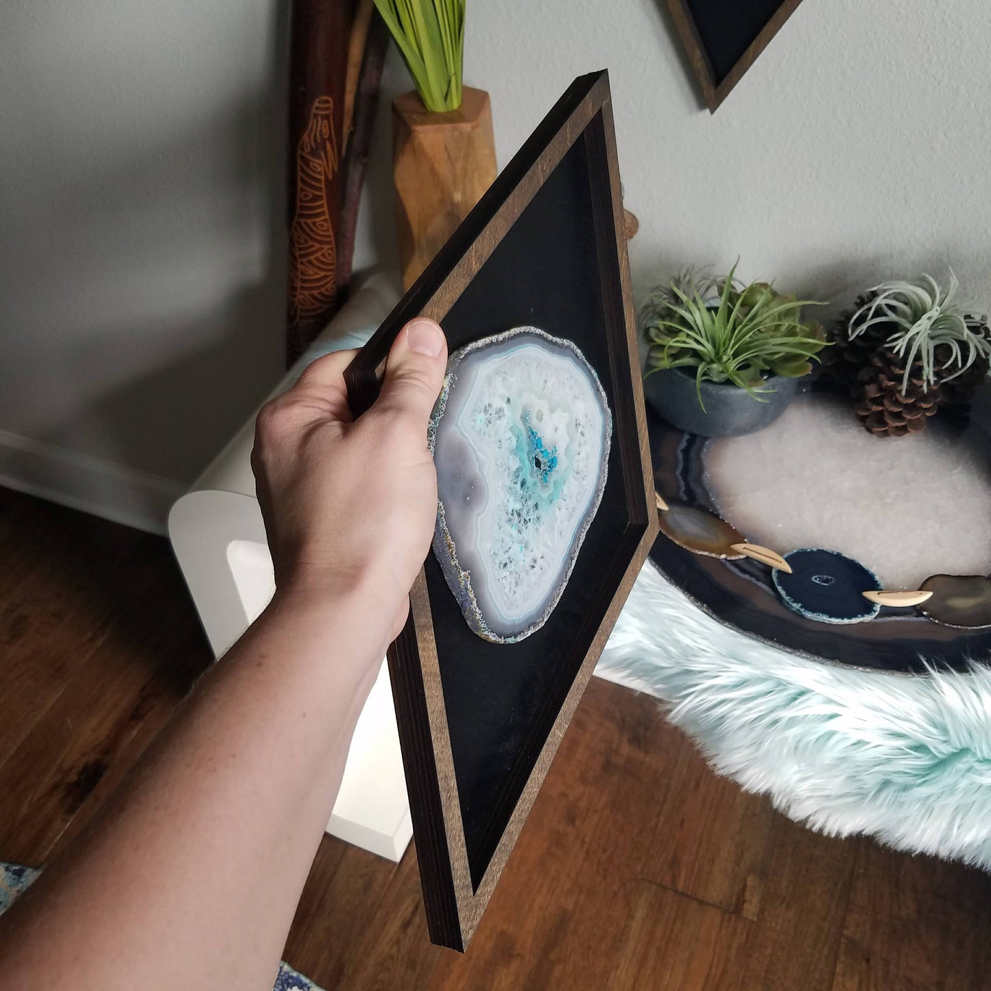 16" Teal Agate Framed Diamond Wall Art